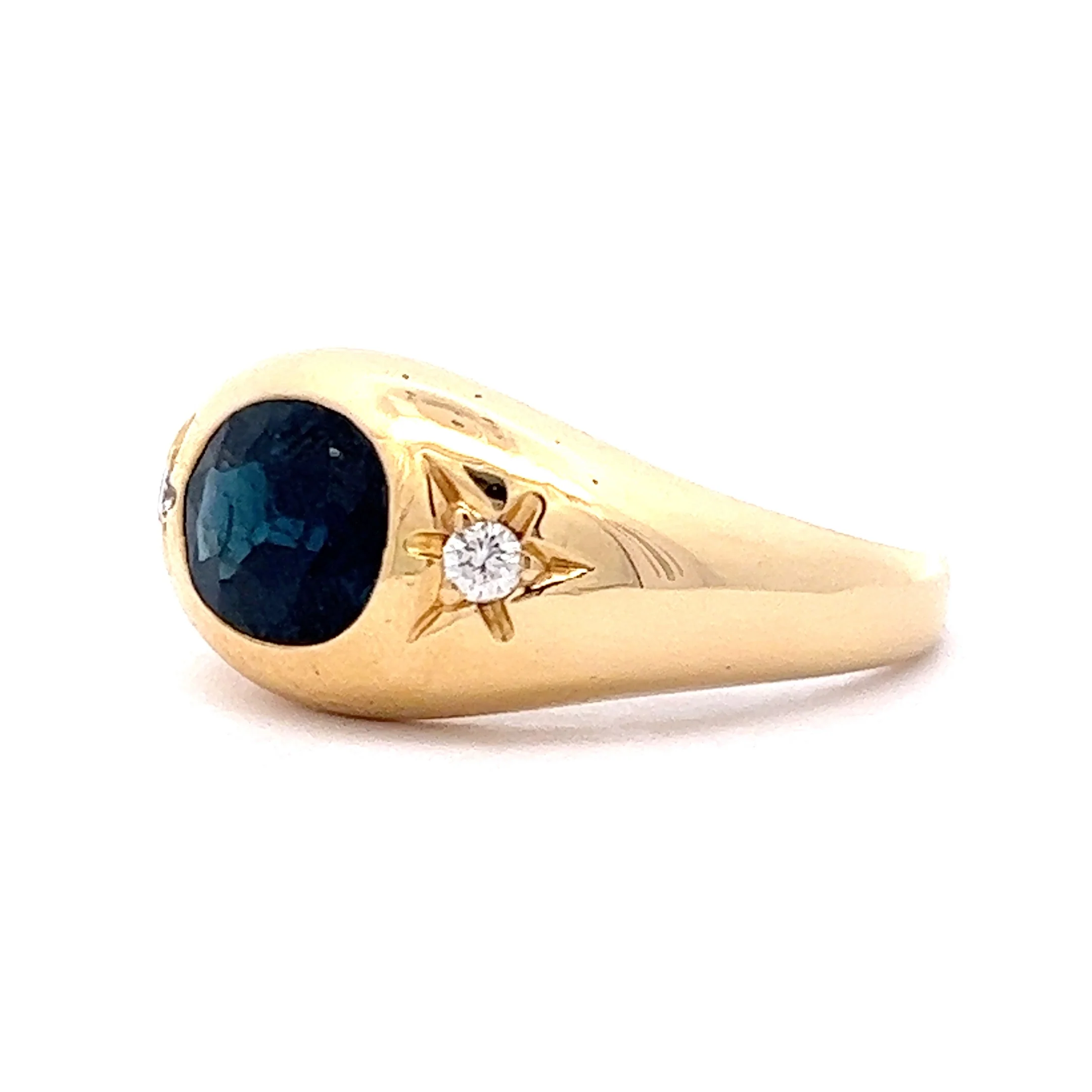 1.63 Mid-Century Oval Sapphire & Diamond Cocktail Ring in 18k Yellow Gold - Image 2