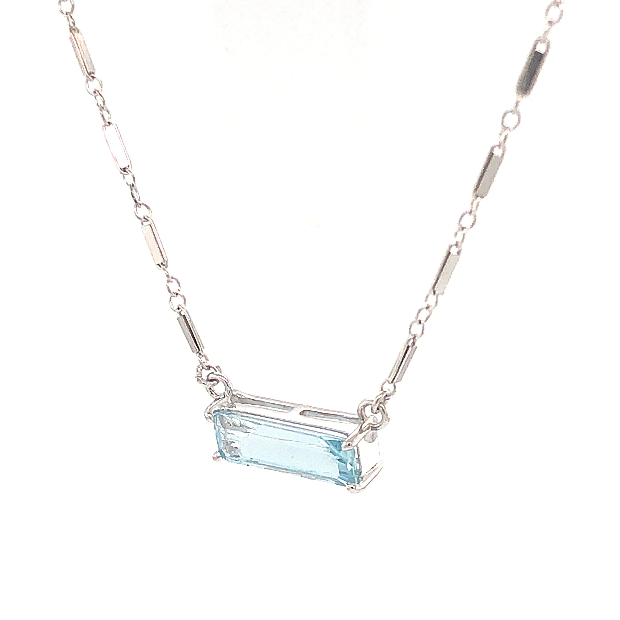 1.63 Emerald Cut Aquamarine Necklace in 14K White Gold - Image 2