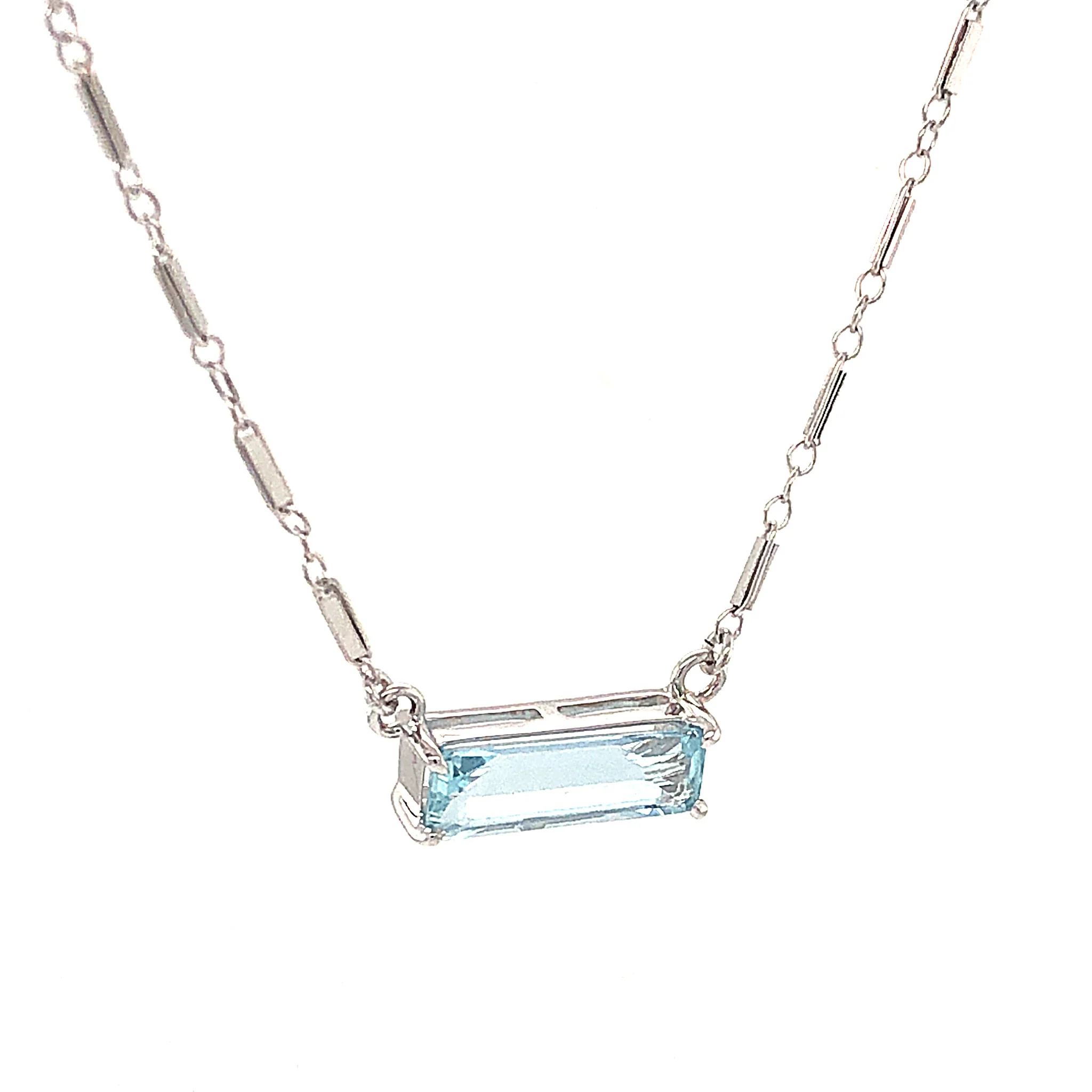 1.63 Emerald Cut Aquamarine Necklace in 14K White Gold - Image 3