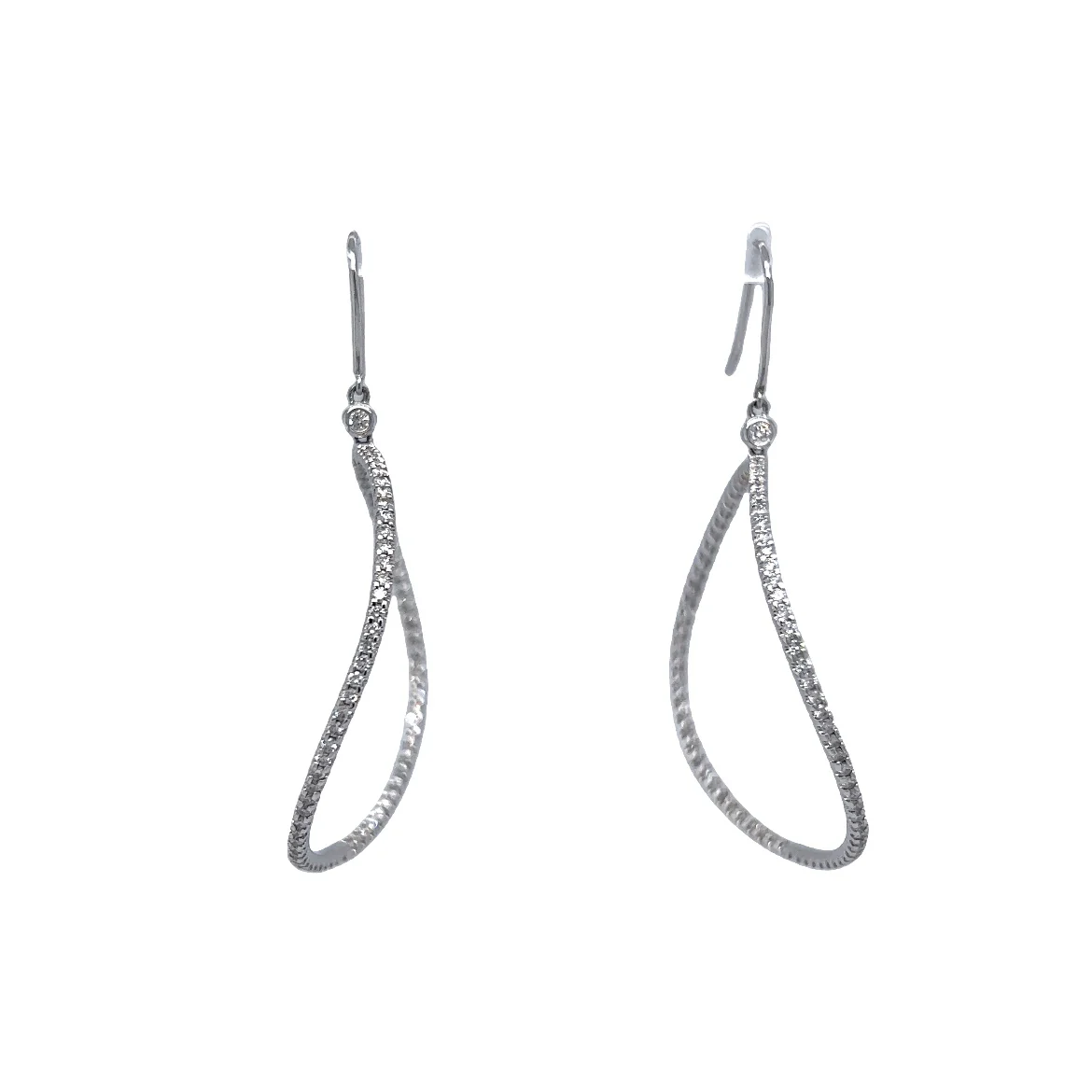 1.64 Curved Diamond Hoop Earrings in 18k White Gold