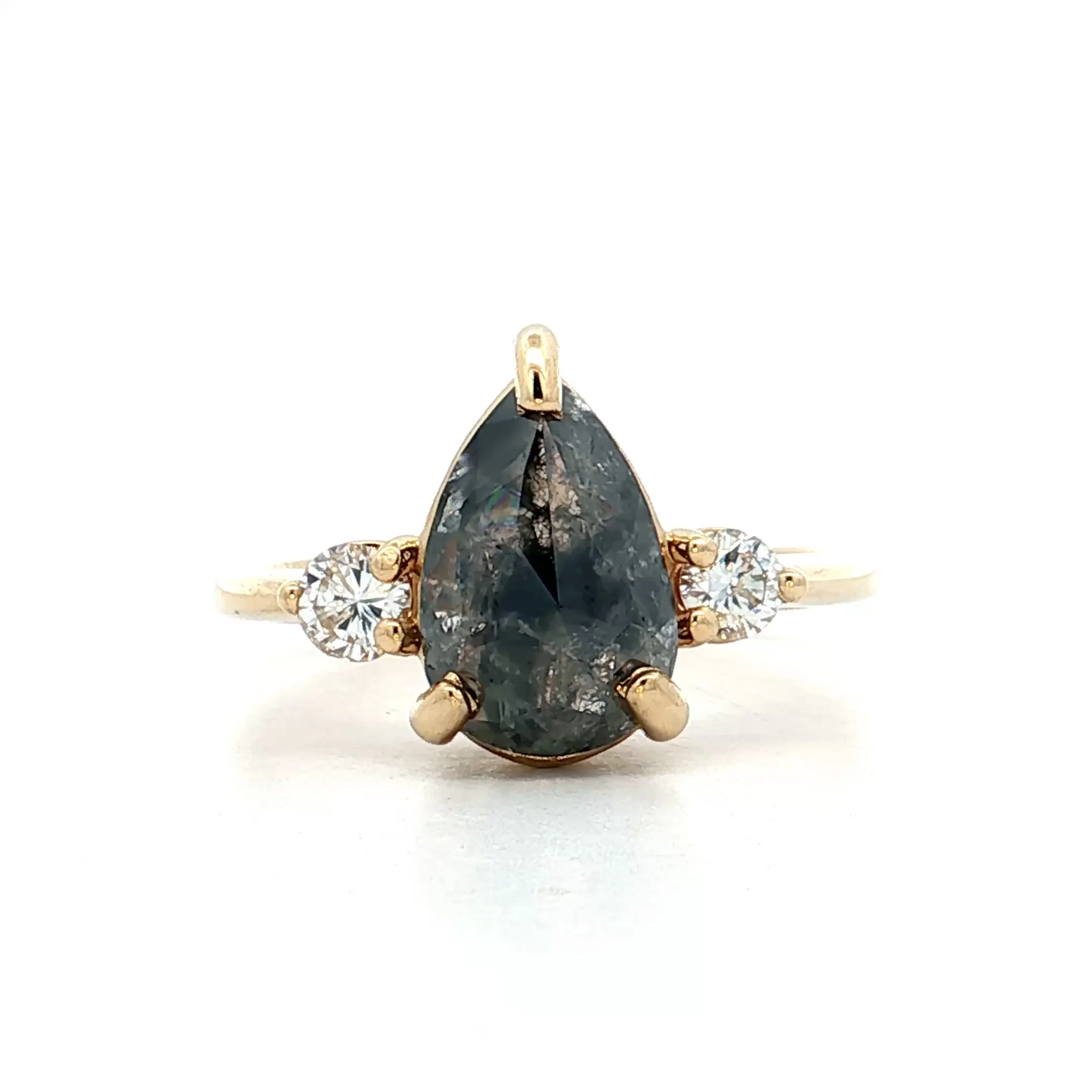 1.64 Pear Salt & Pepper Diamond Engagement Ring 14k