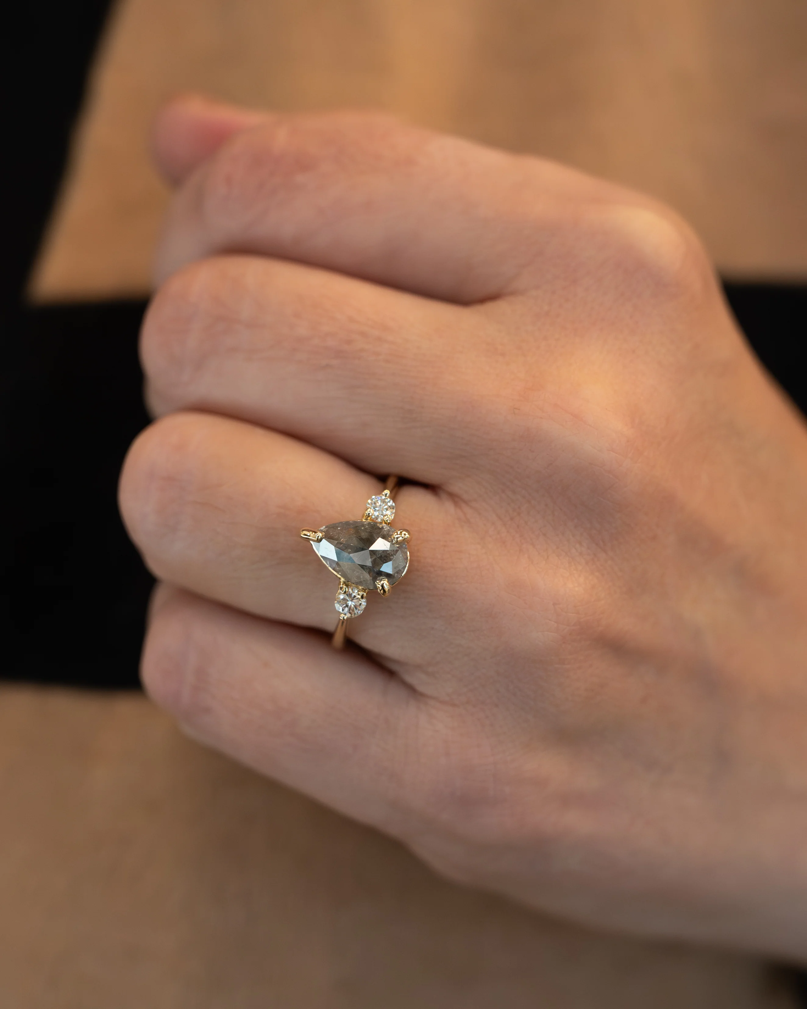 1.64 Pear Salt & Pepper Diamond Engagement Ring 14k - Image 6