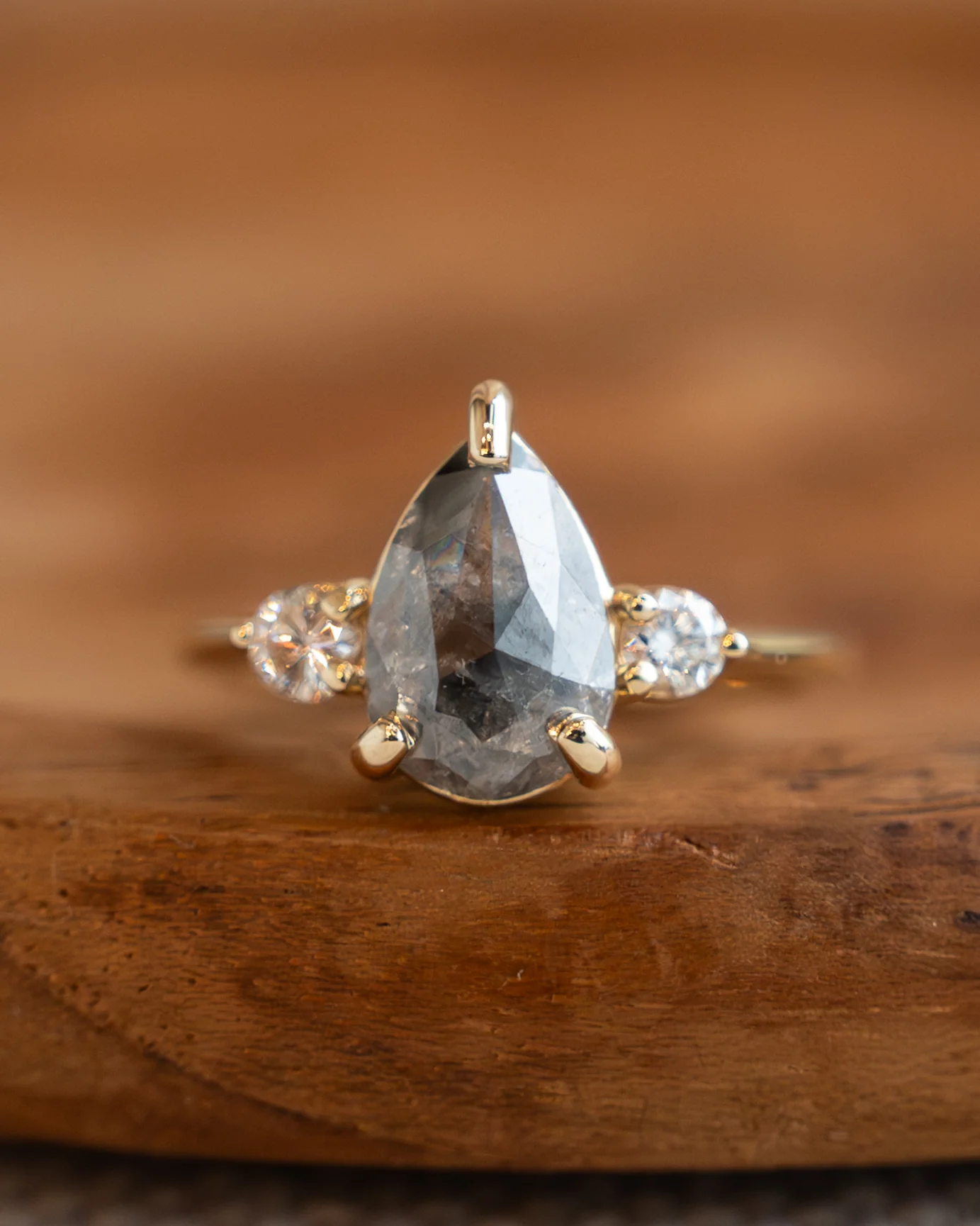1.64 Pear Salt & Pepper Diamond Engagement Ring 14k - Image 7