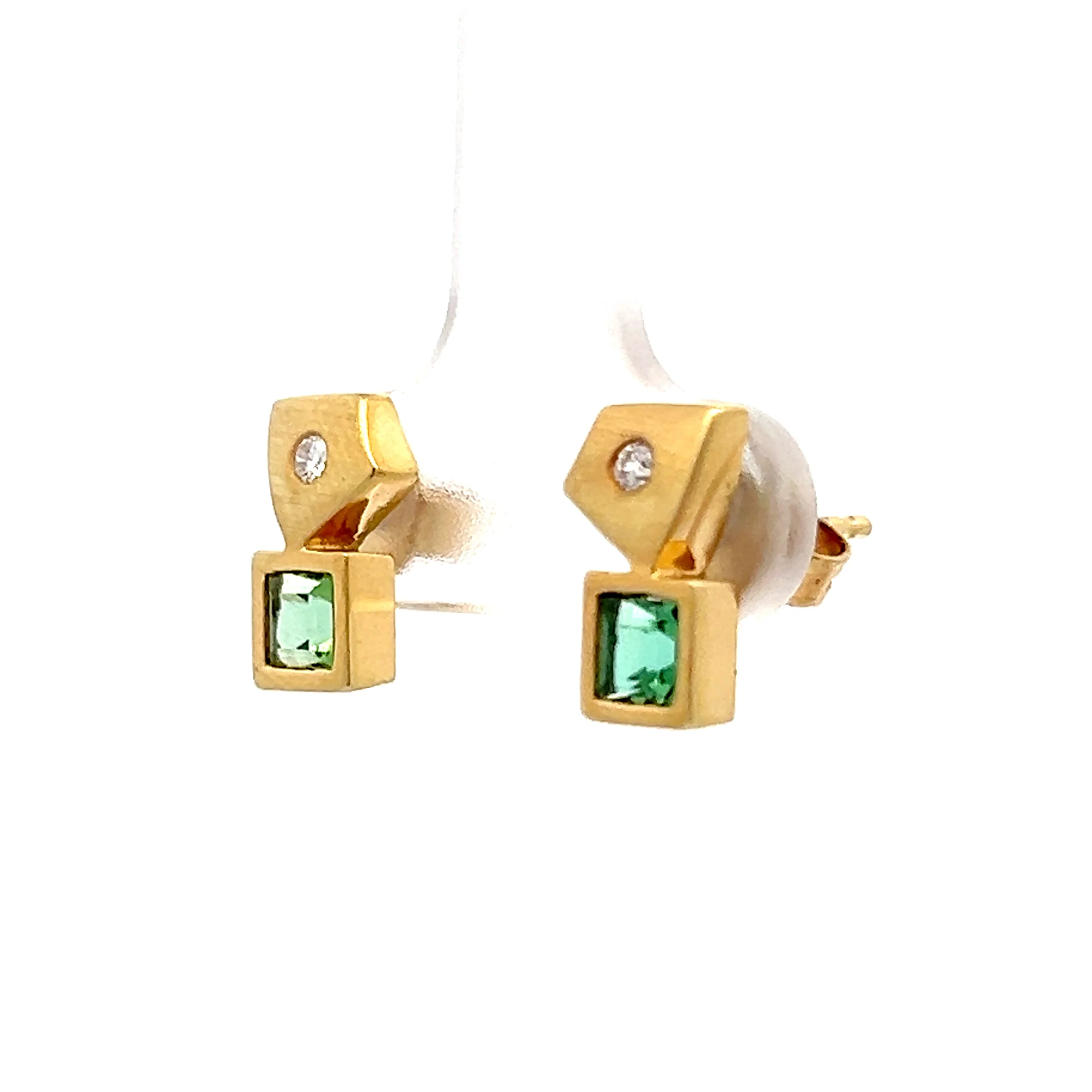 1.65 Peridot & Diamond Stud Earrings in 14k Yellow Gold - Image 2