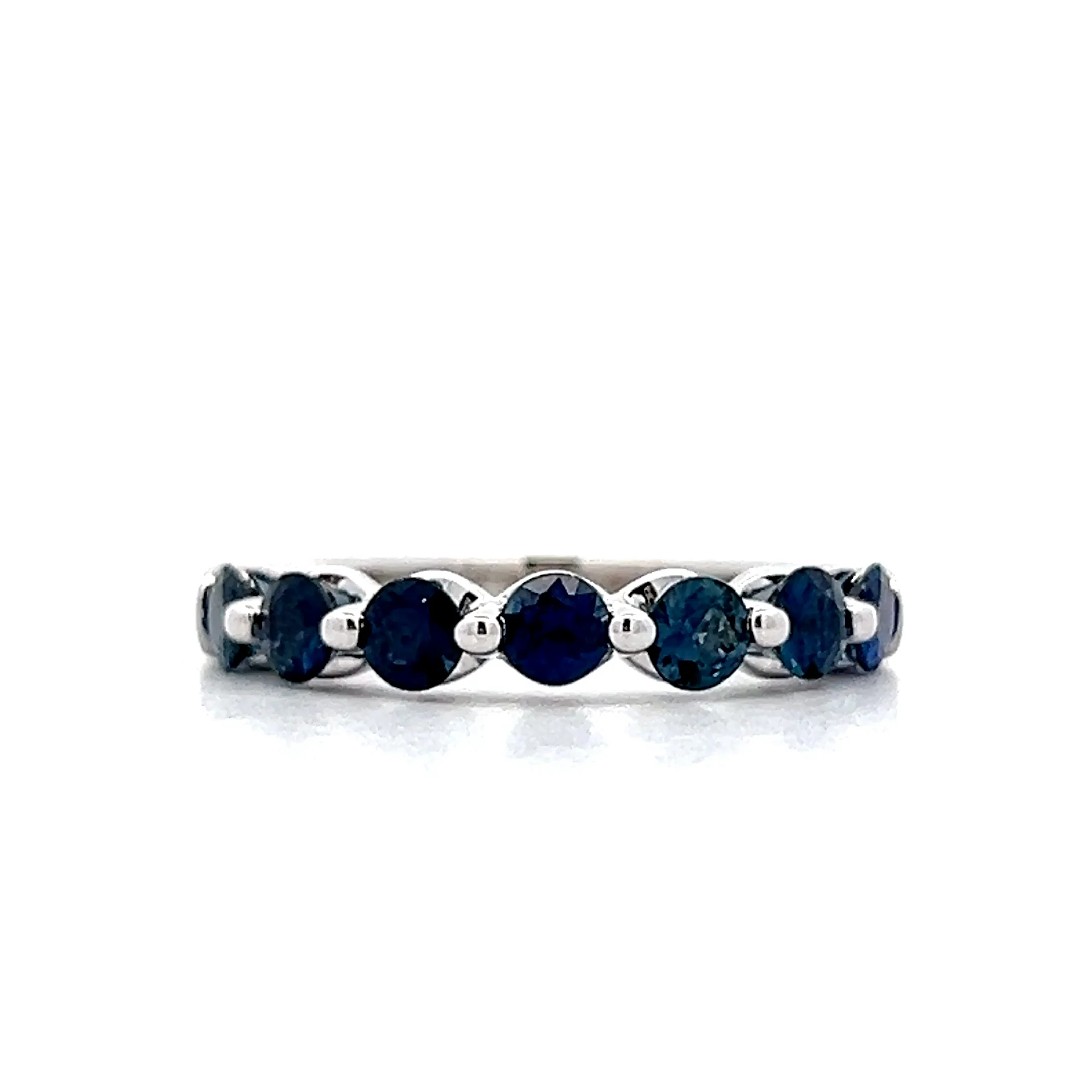 1.65 Round Cut Sapphire Wedding Band in 18k