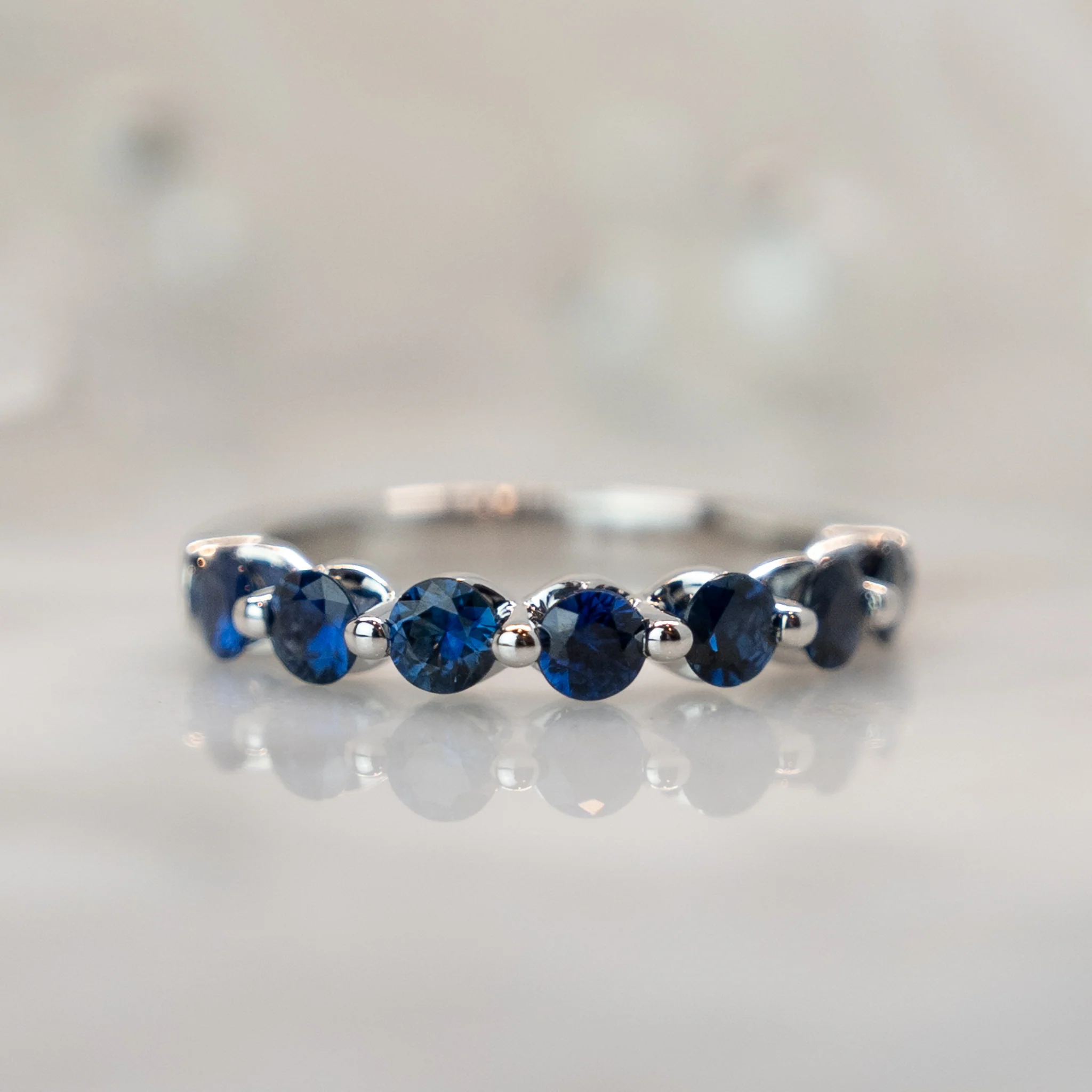 1.65 Round Cut Sapphire Wedding Band in 18k - Image 6