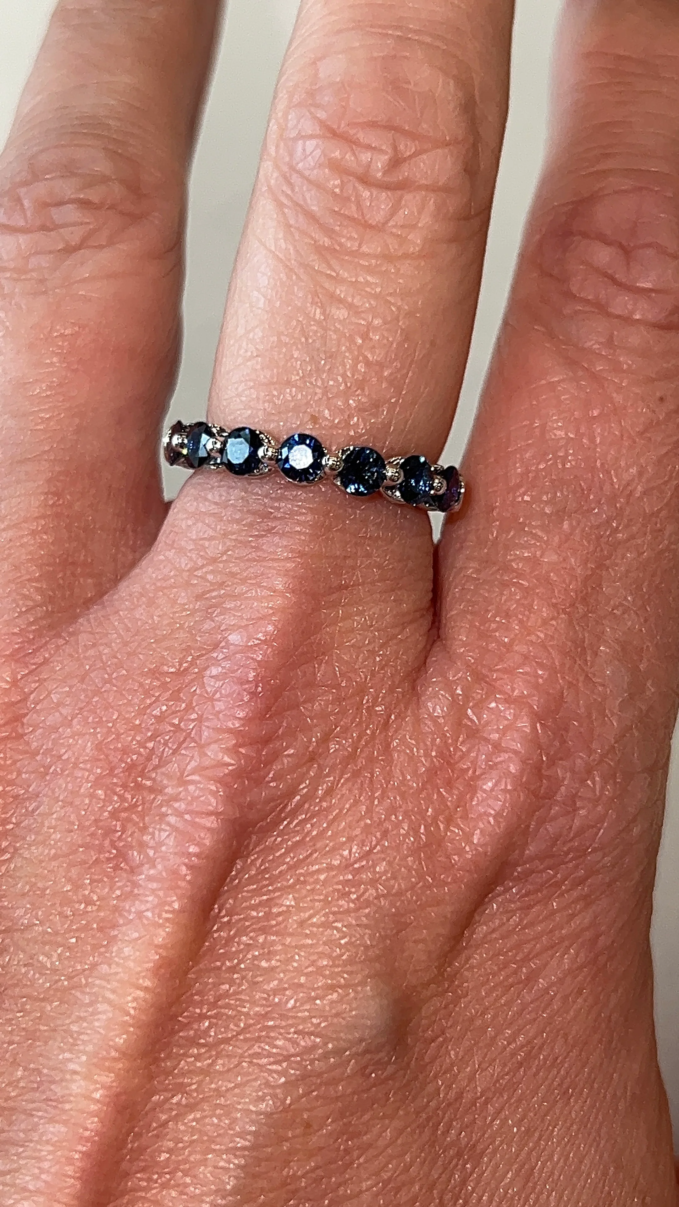 1.65 Round Cut Sapphire Wedding Band in 18k - Image 7