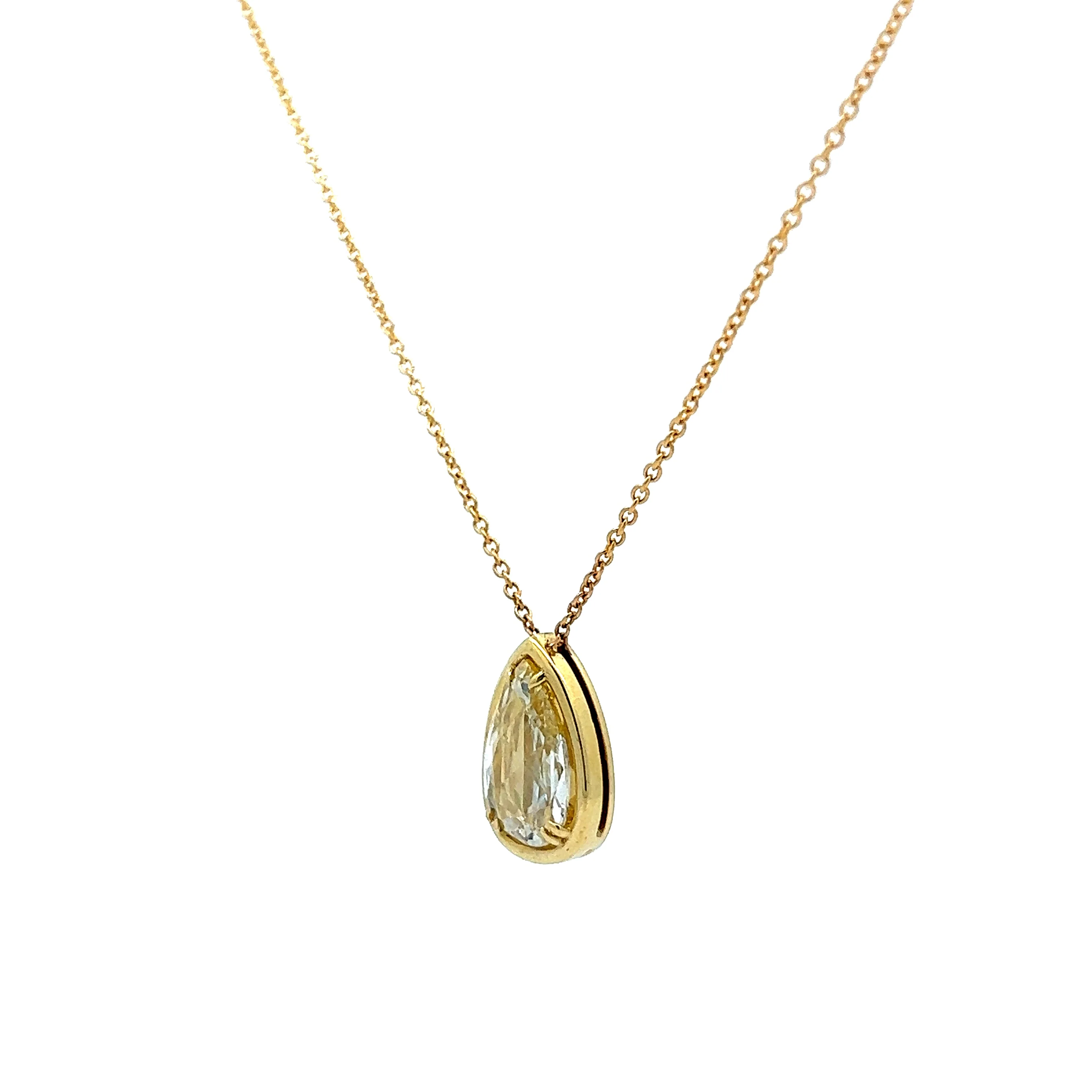1.65 Diamond Rose Cut Pear Pendant Necklace in 18k Yellow Gold - Image 2