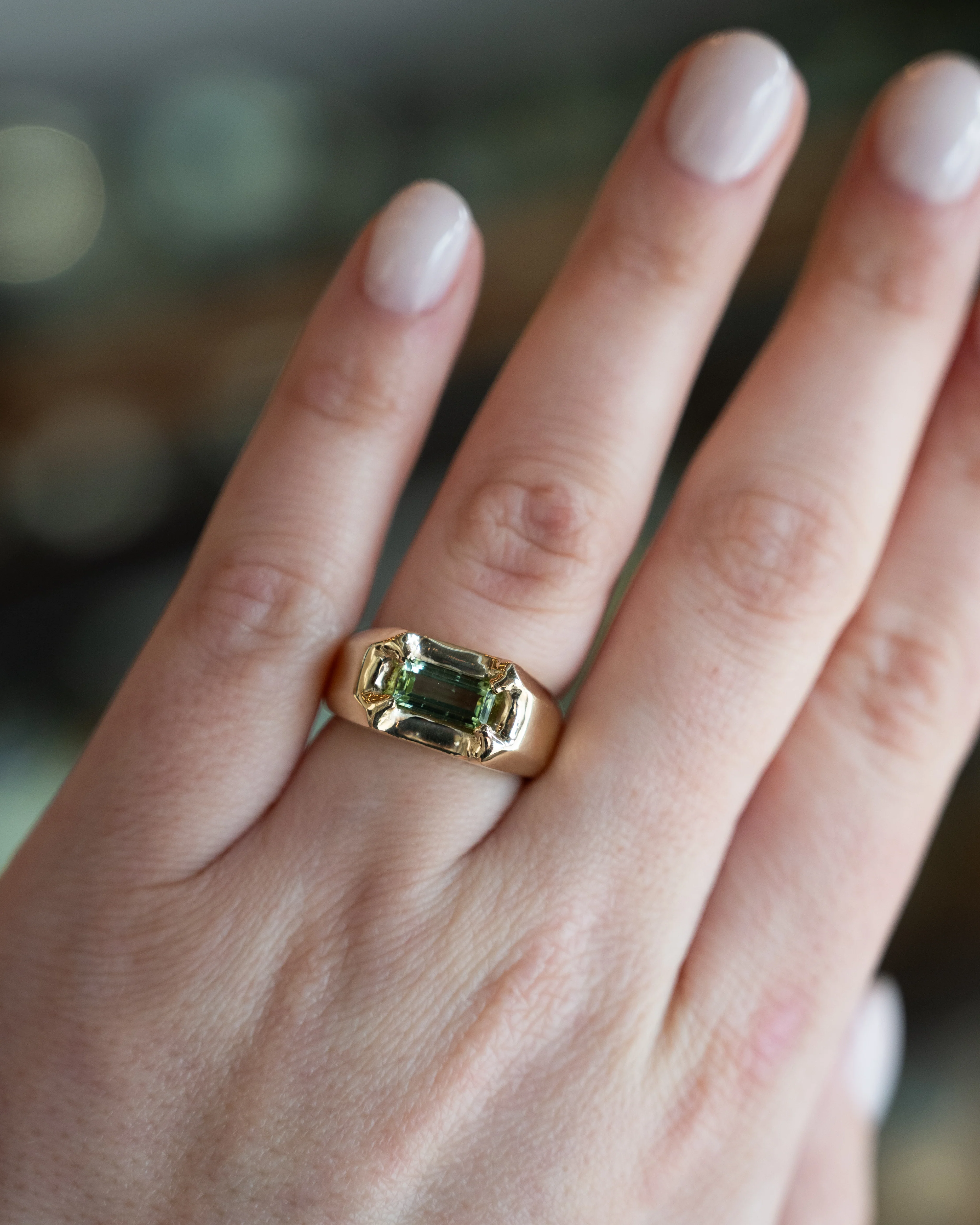 1.66 Green Tourmaline Baguette Cocktail Ring 14k - Image 7