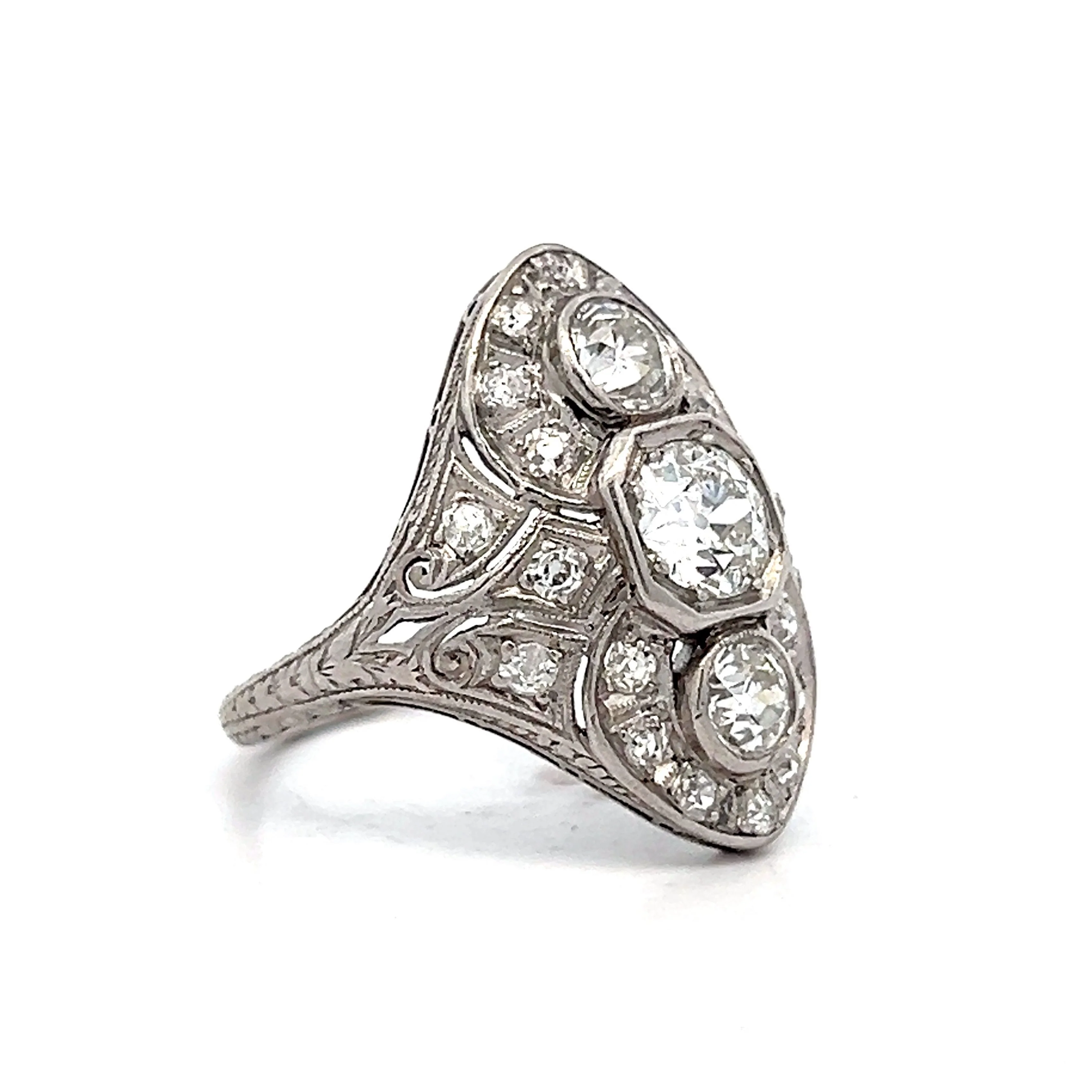 1.66 Vintage Art Deco Diamond Cocktail Ring in Platinum - Image 3