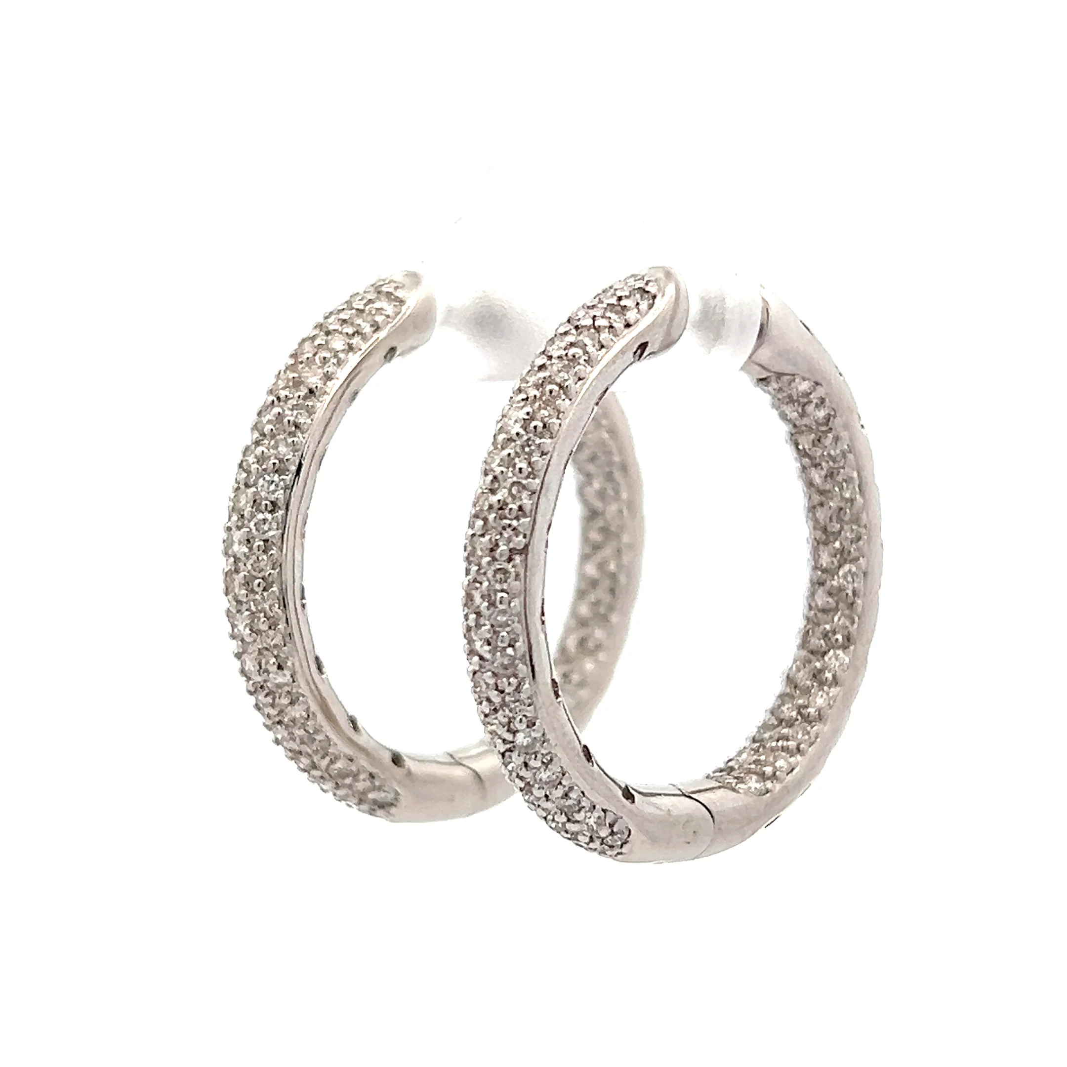 1.67 Pave Diamond Hoop Earrings in 14k White Gold - Image 2