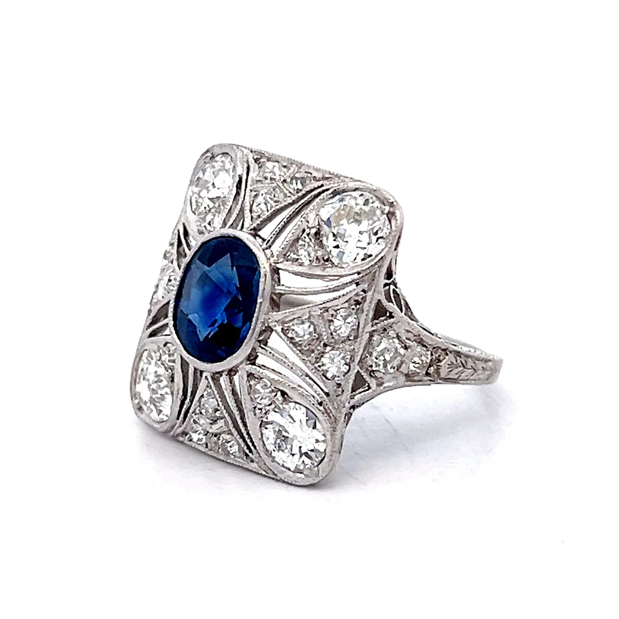1.67 Vintage Deco Sapphire & Diamond Cocktail Ring in Platinum - Image 2