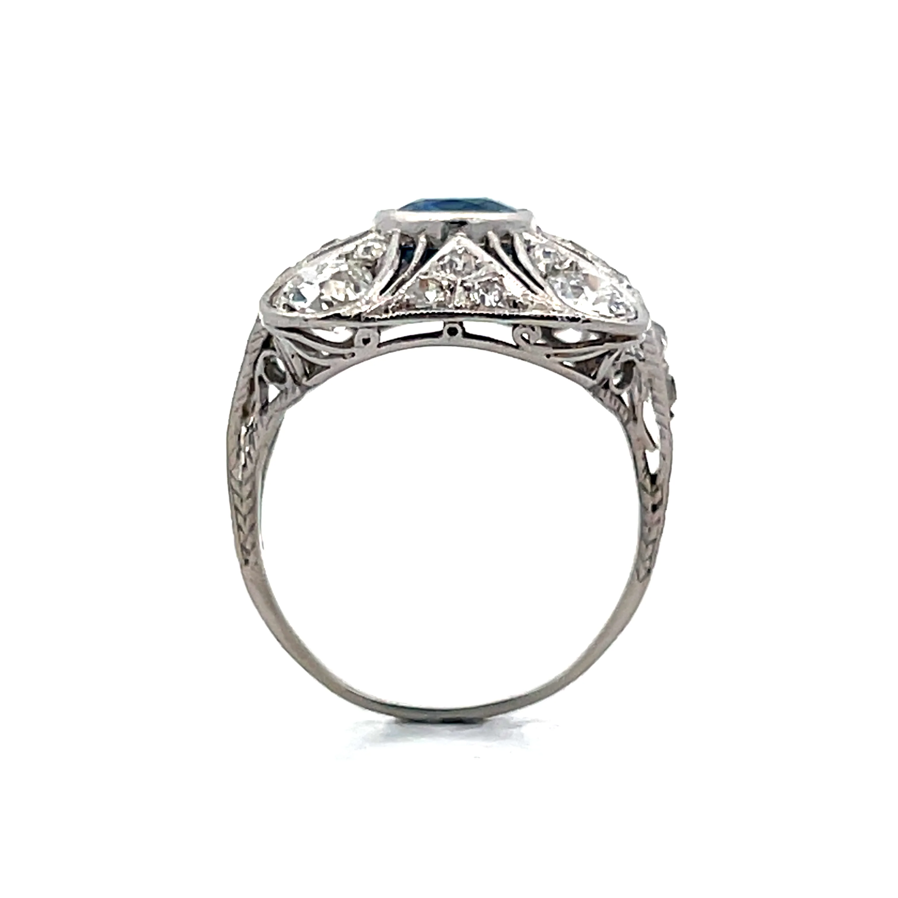 1.67 Vintage Deco Sapphire & Diamond Cocktail Ring in Platinum - Image 4