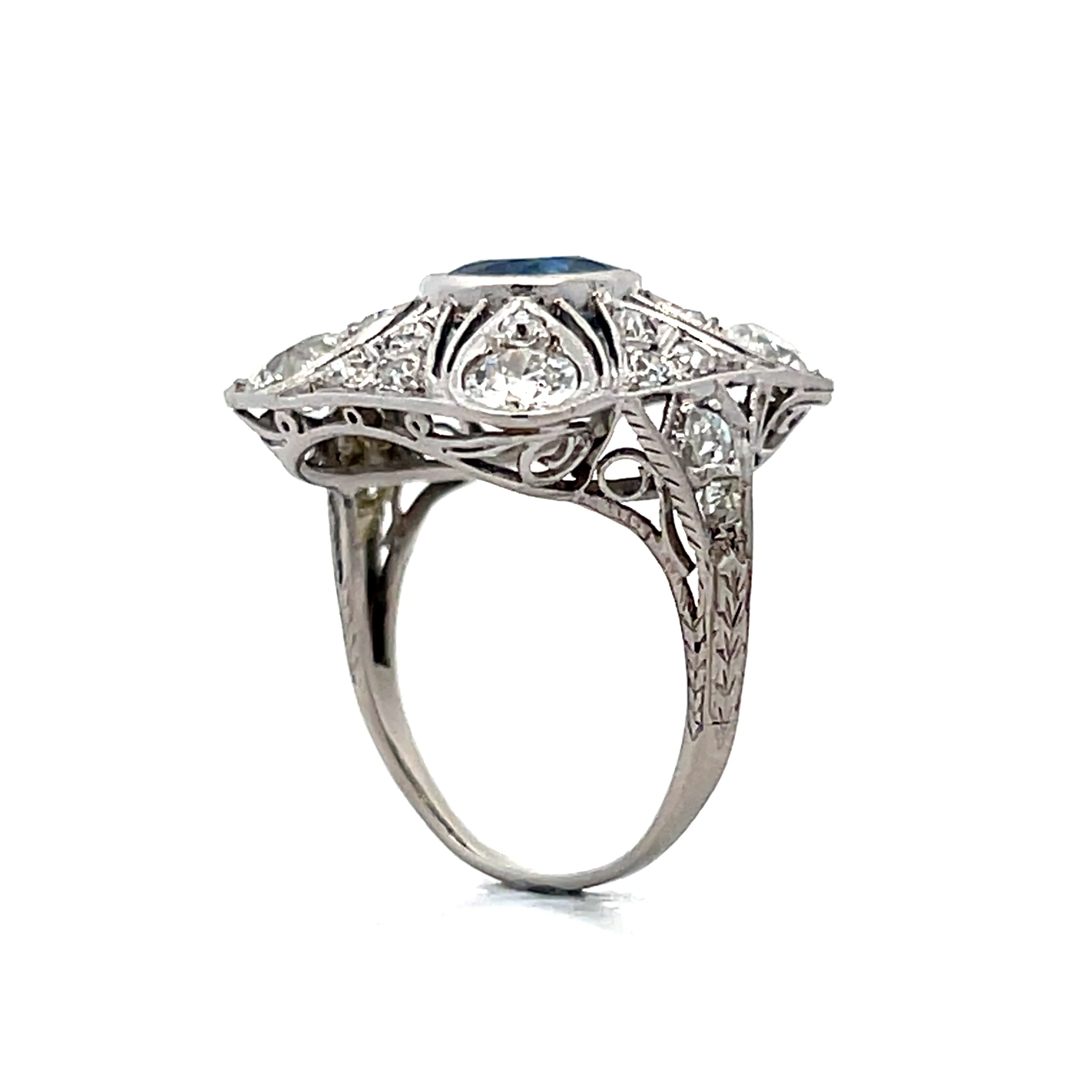 1.67 Vintage Deco Sapphire & Diamond Cocktail Ring in Platinum - Image 5