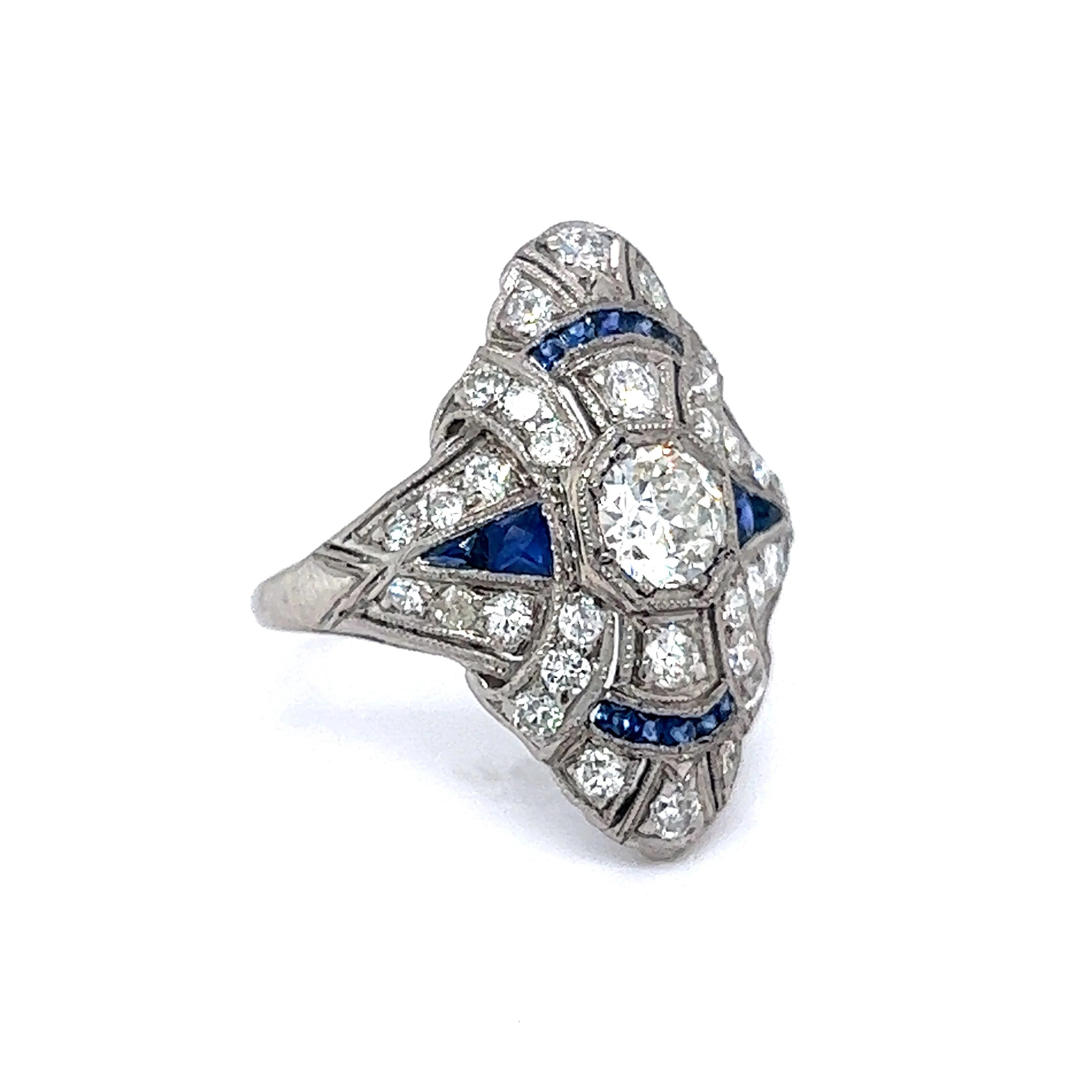 1.68 Art Deco Diamond & Sapphire Cocktail Ring in Platinum - Image 3