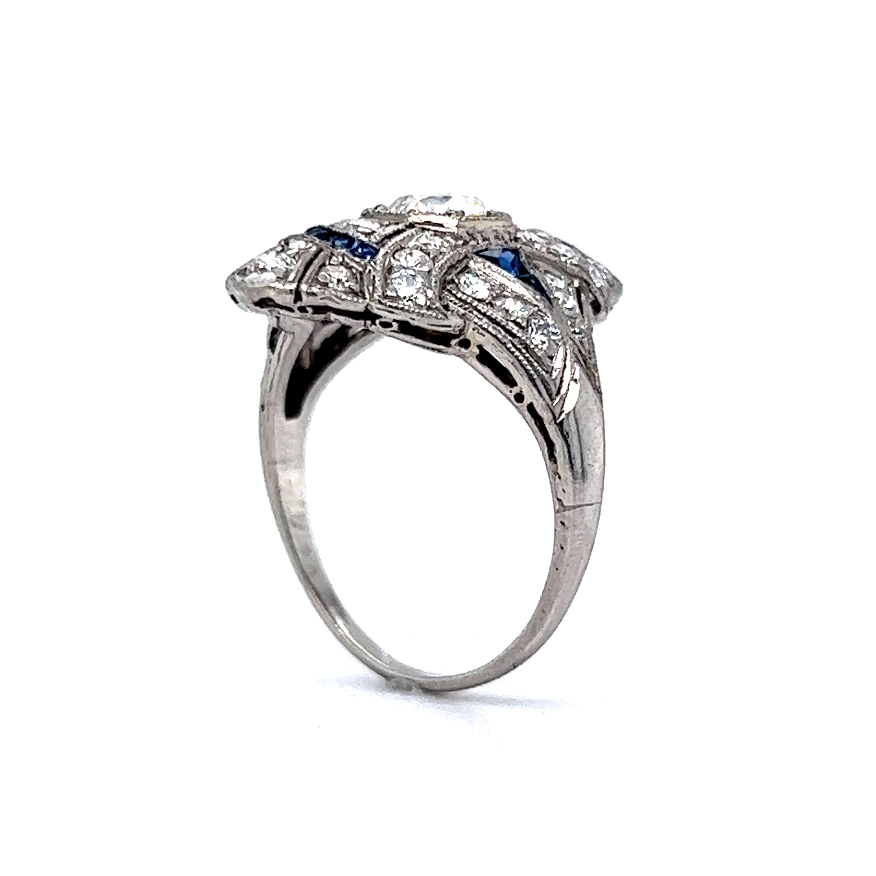 1.68 Art Deco Diamond & Sapphire Cocktail Ring in Platinum - Image 5