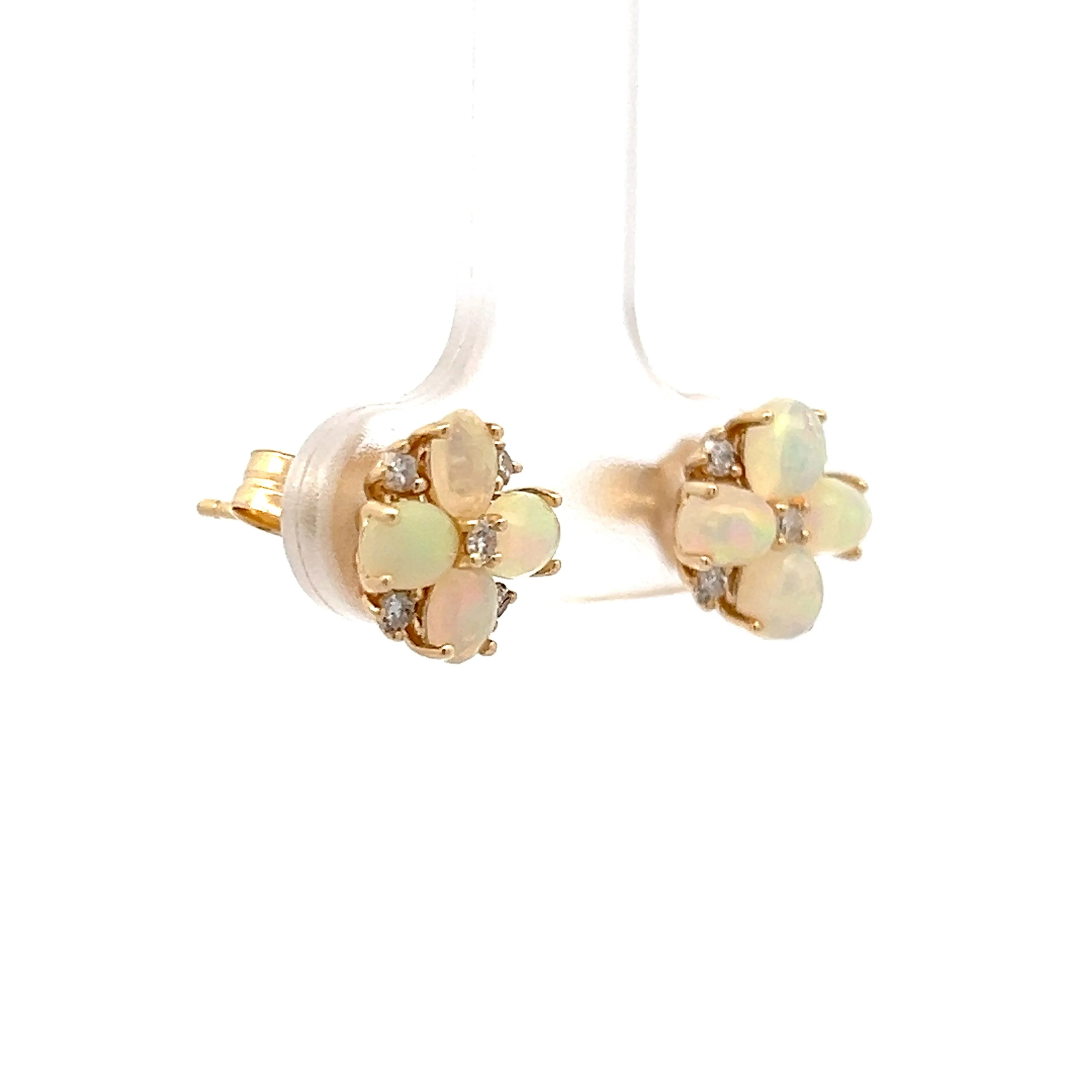1.68 Cabochon Opal & Diamond Earrings in 14k - Image 3