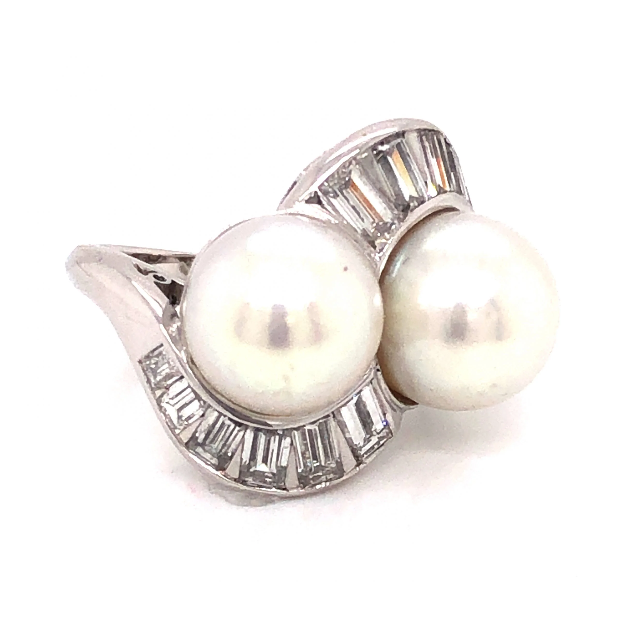 1.68 Mid-Century Diamond & Pearl Cocktail Ring in Platinum - Image 3