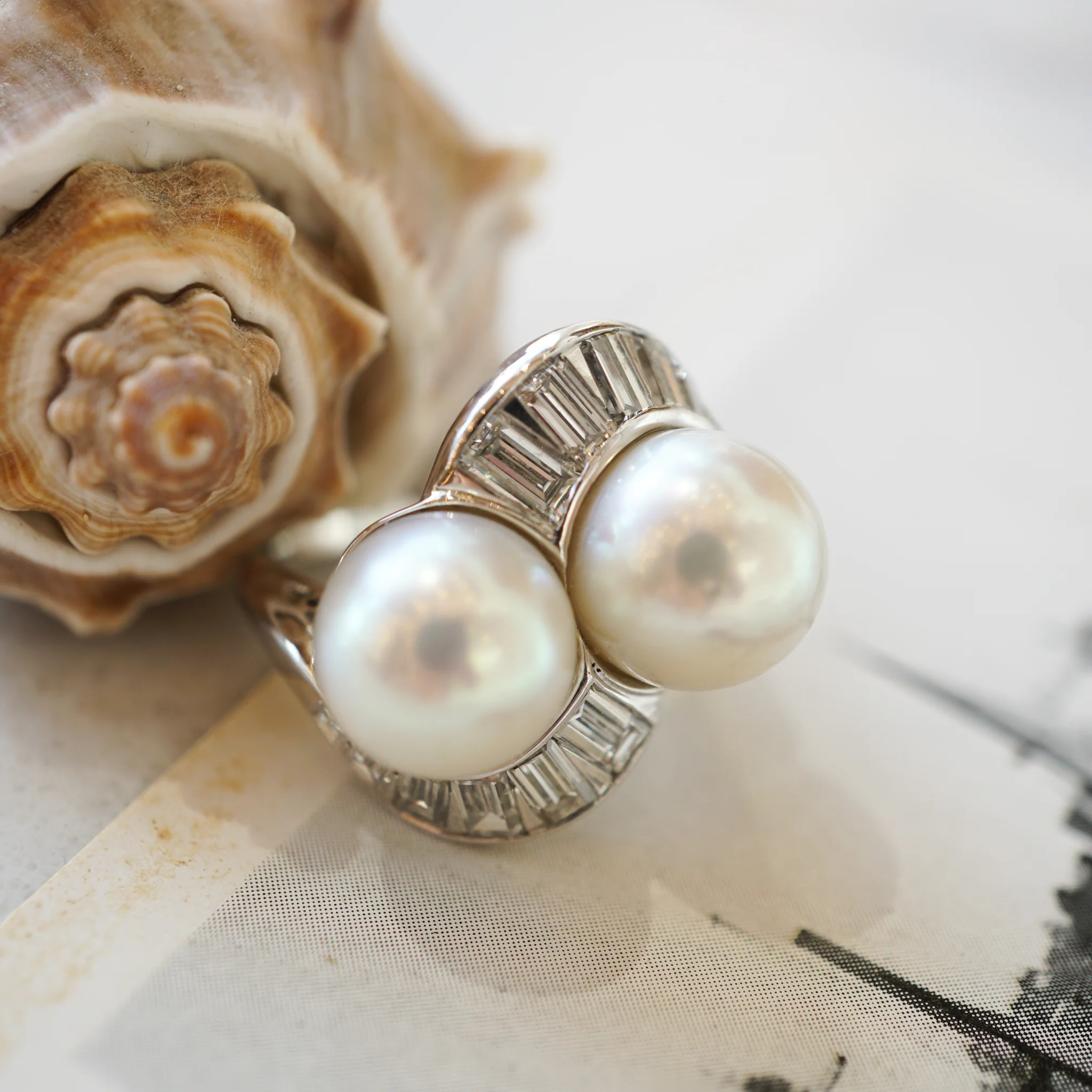 1.68 Mid-Century Diamond & Pearl Cocktail Ring in Platinum - Image 4