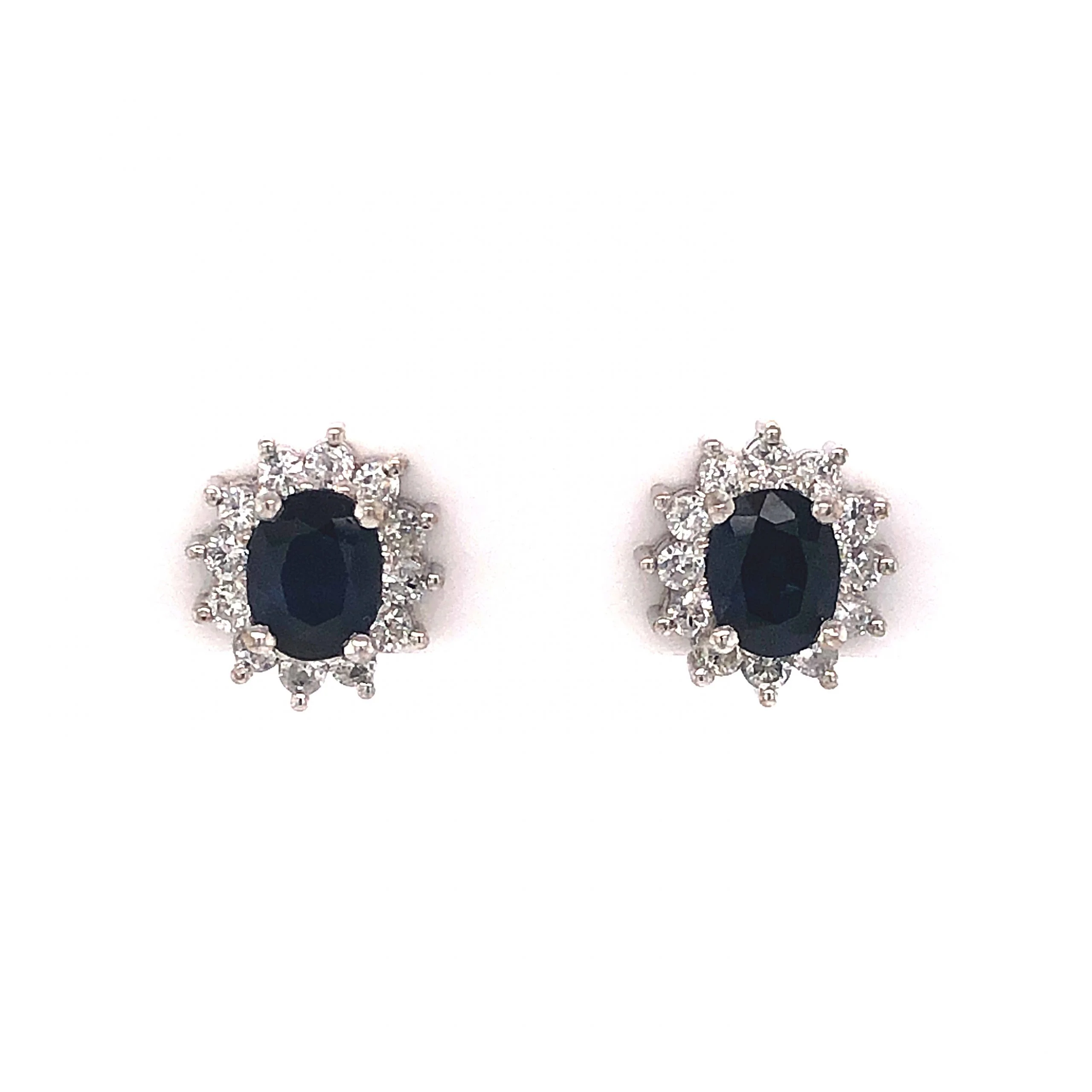 1.68 Oval Sapphire & Diamond Stud Earrings in 18K White Gold