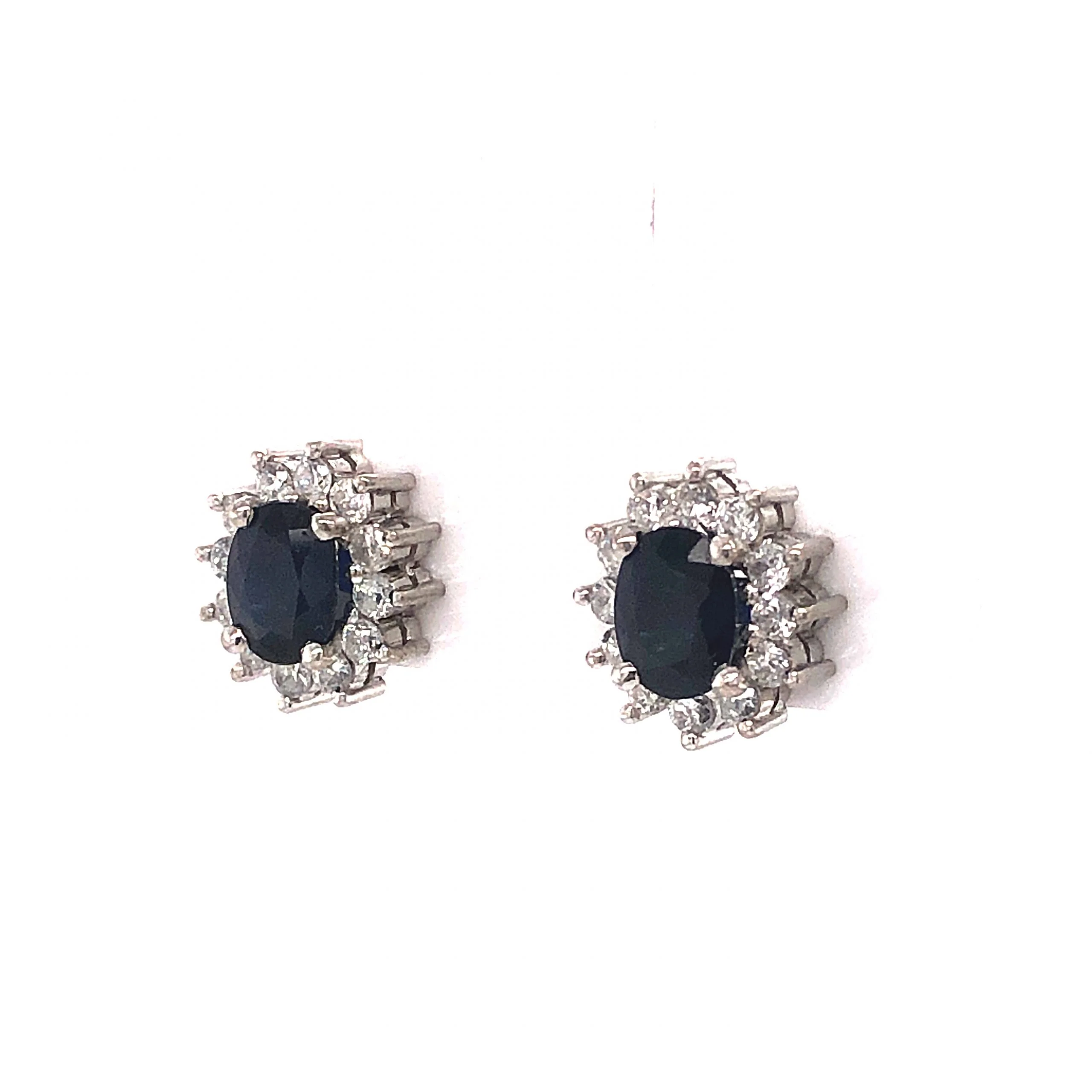 1.68 Oval Sapphire & Diamond Stud Earrings in 18K White Gold - Image 2