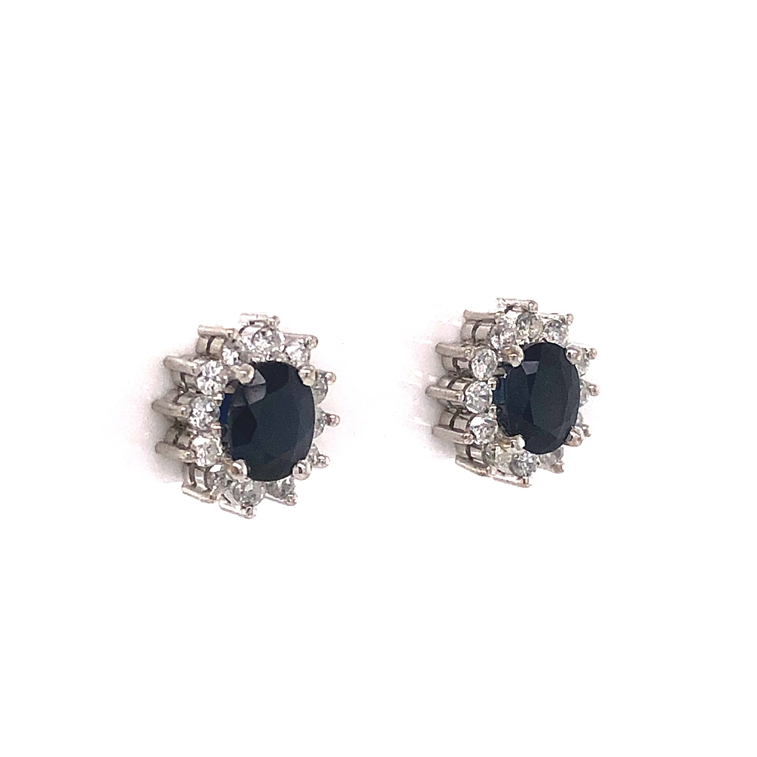 1.68 Oval Sapphire & Diamond Stud Earrings in 18K White Gold - Image 3