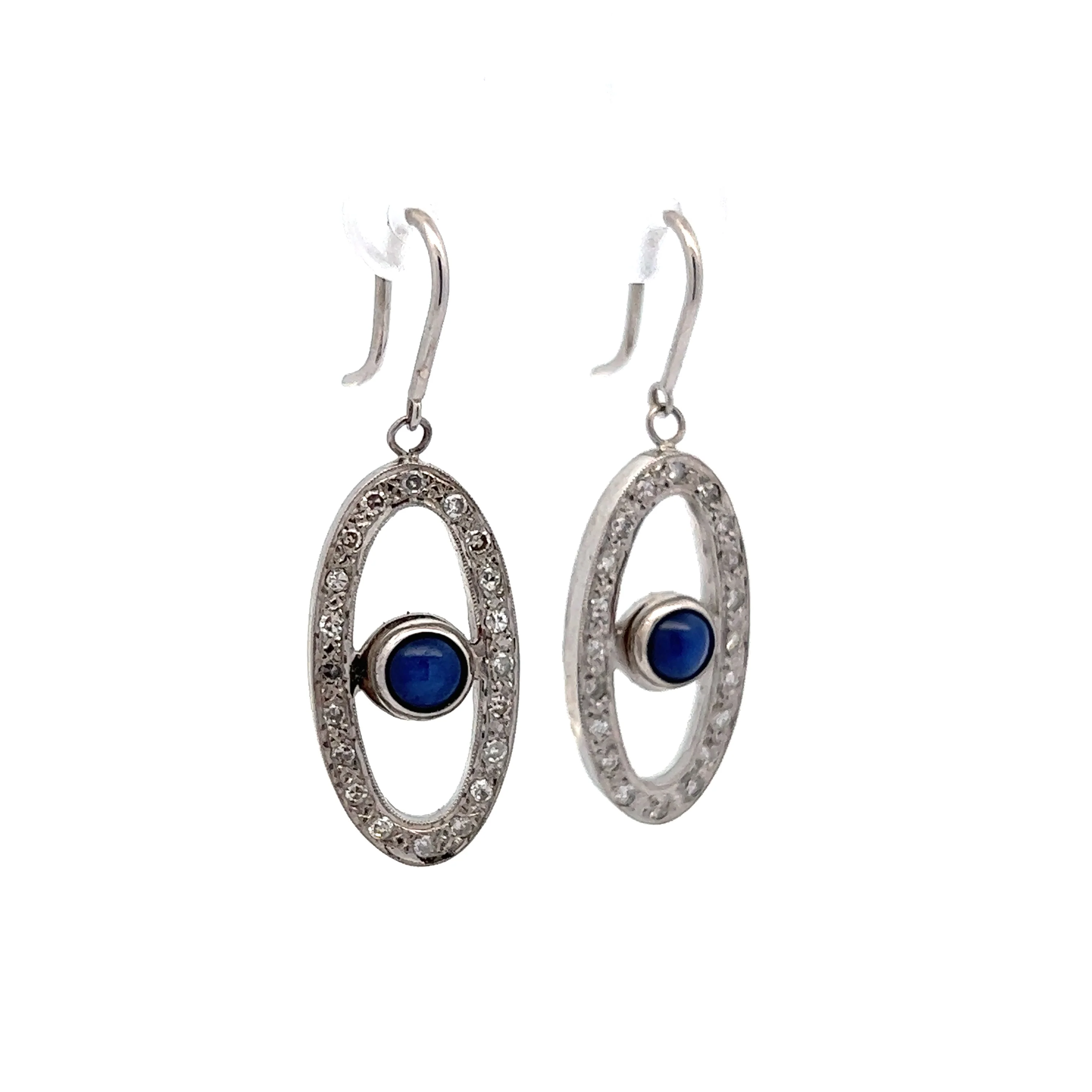 Custom Diamond & Star Sapphire Drop Earrings in 14K White Gold - Image 3