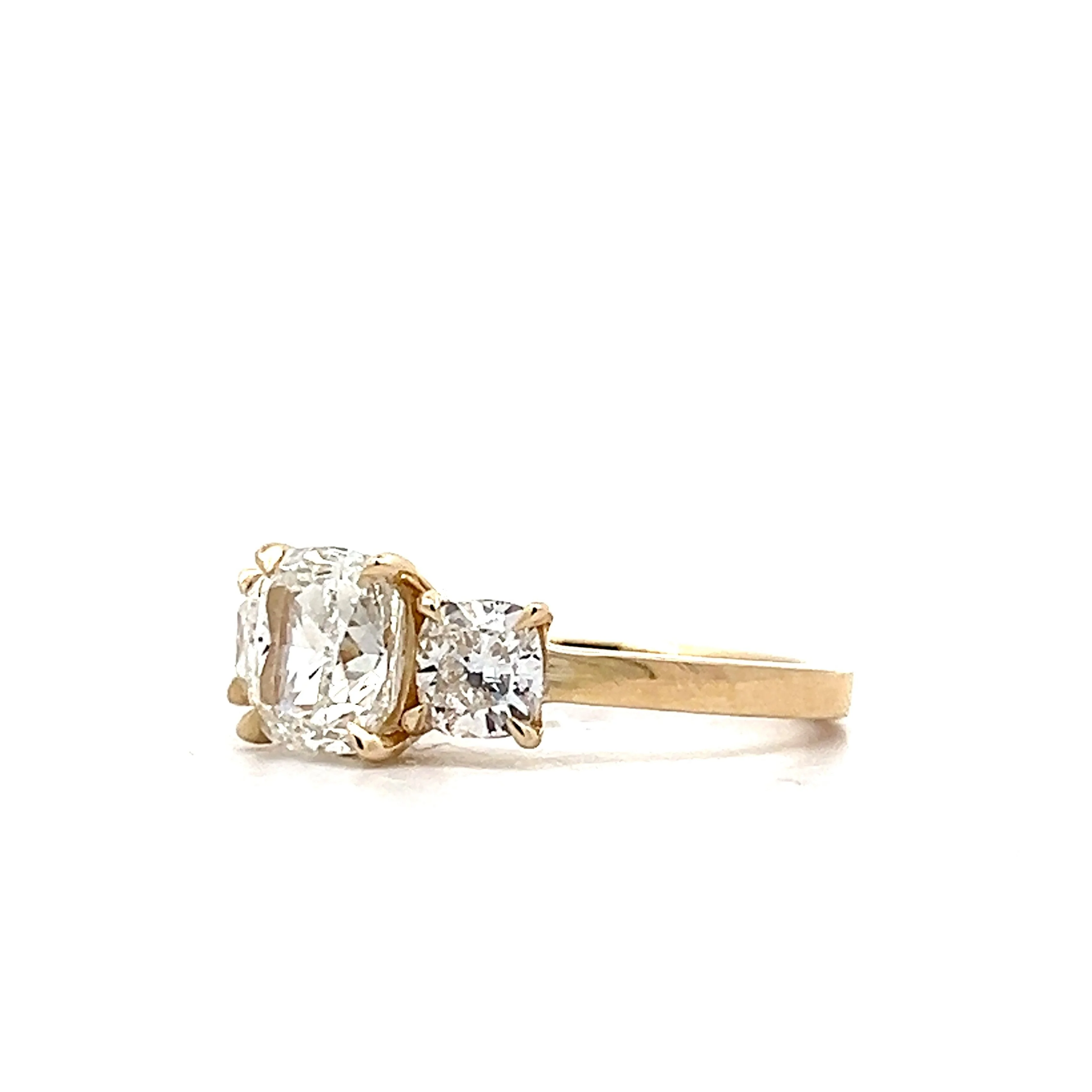 1.70 Cushion Diamond 3 Stone Engagement Ring in 14k - Image 2