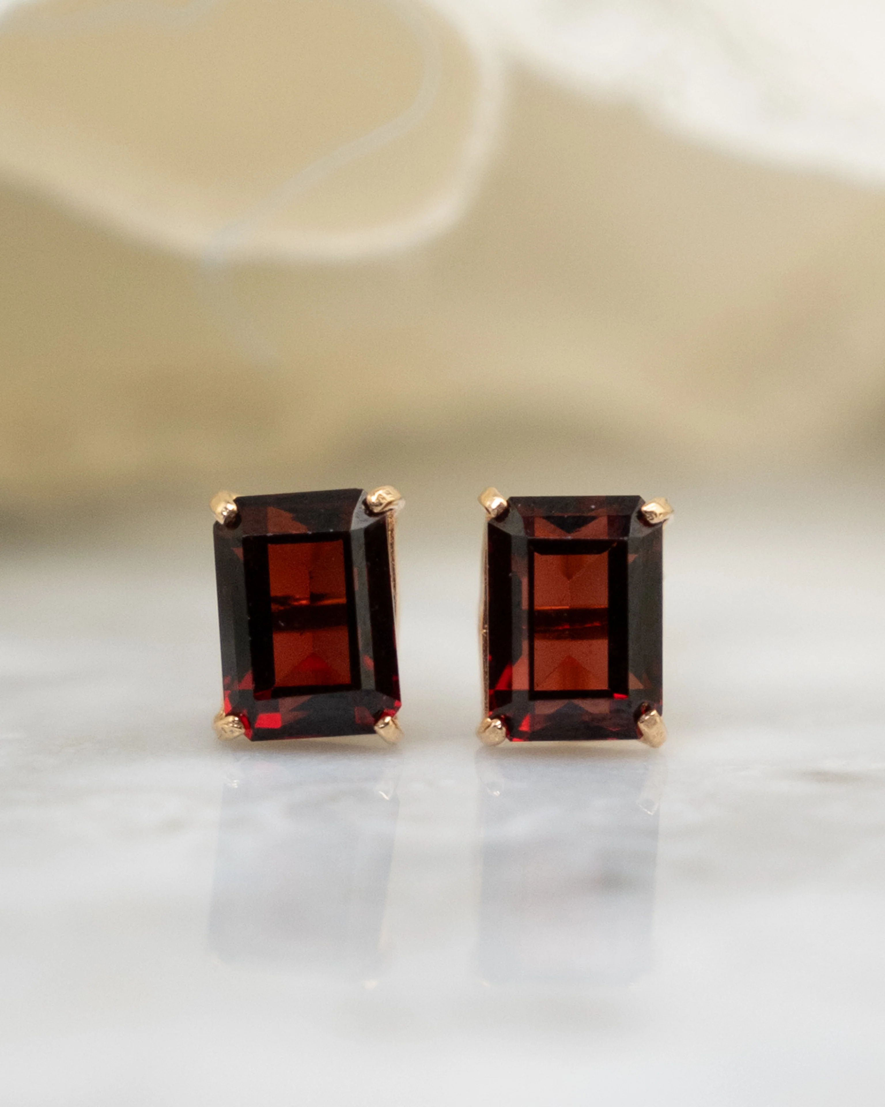 1.70 Emerald Cut Garnet Stud Earrings in 14k - Image 4