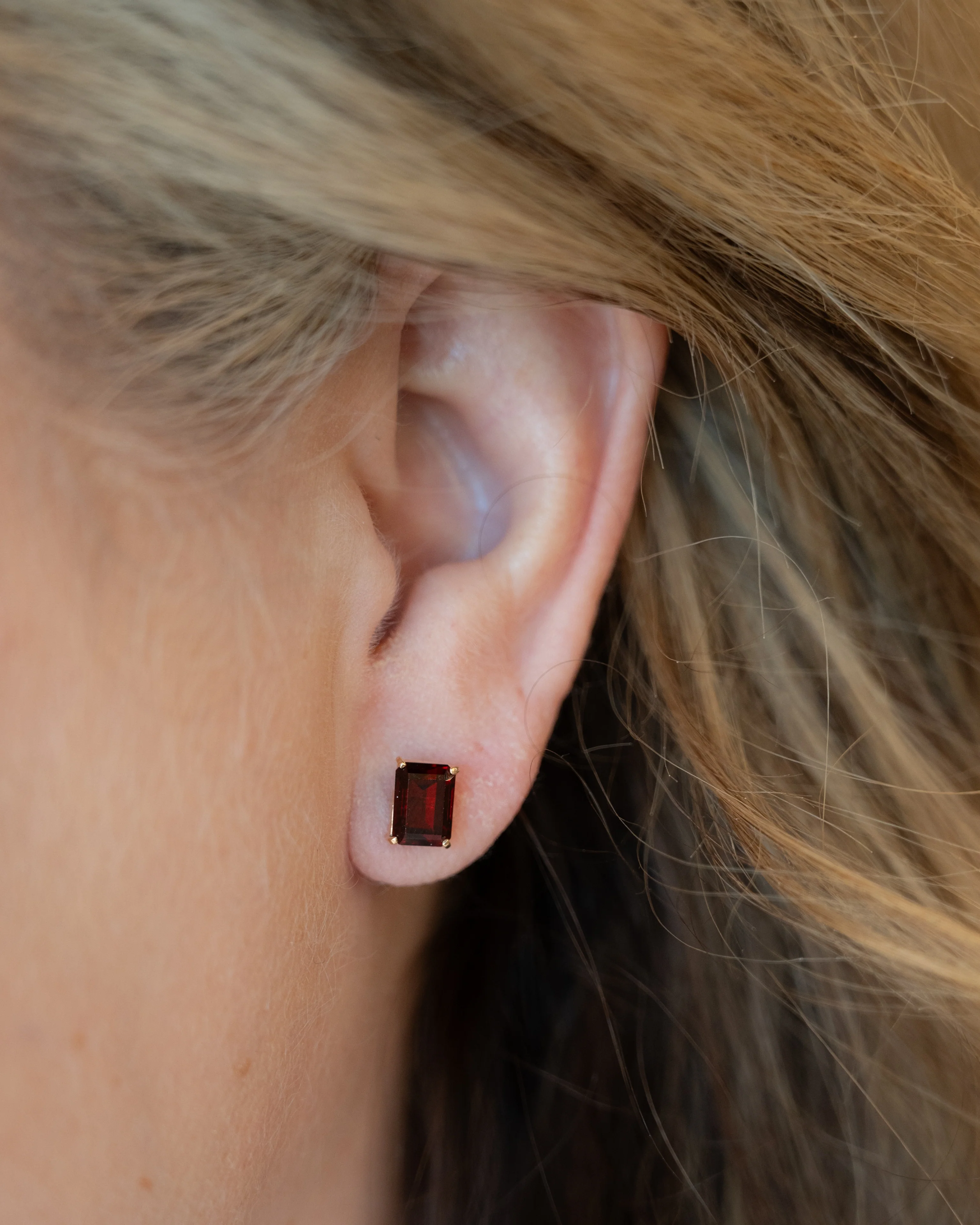 1.70 Emerald Cut Garnet Stud Earrings in 14k - Image 5