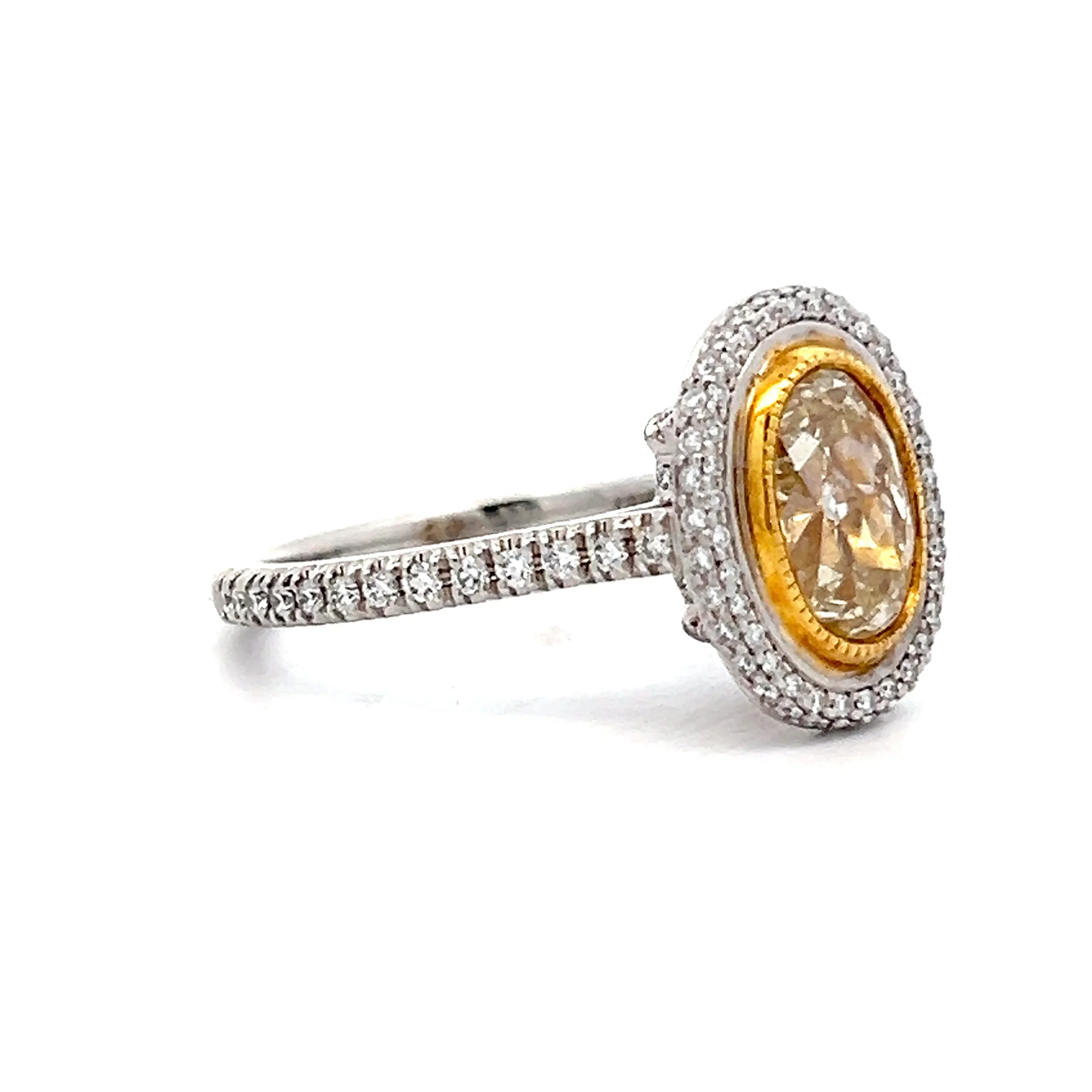 1.70 Oval Fancy Yellow Diamond Engagement Ring in 18k - Image 3