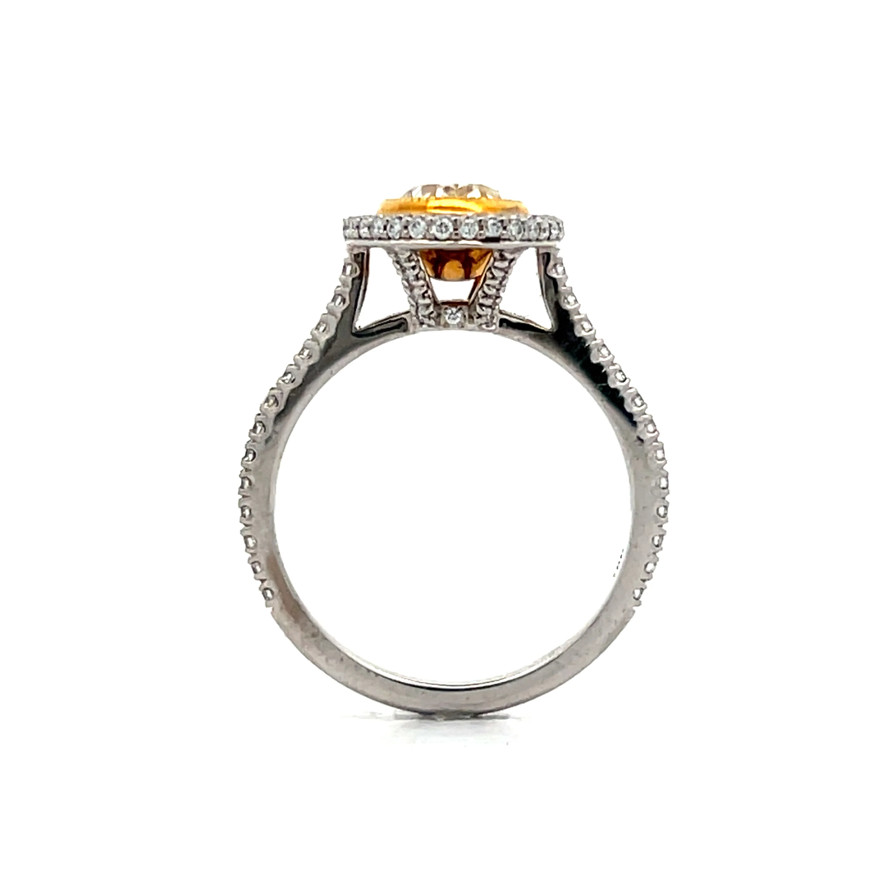 1.70 Oval Fancy Yellow Diamond Engagement Ring in 18k - Image 4
