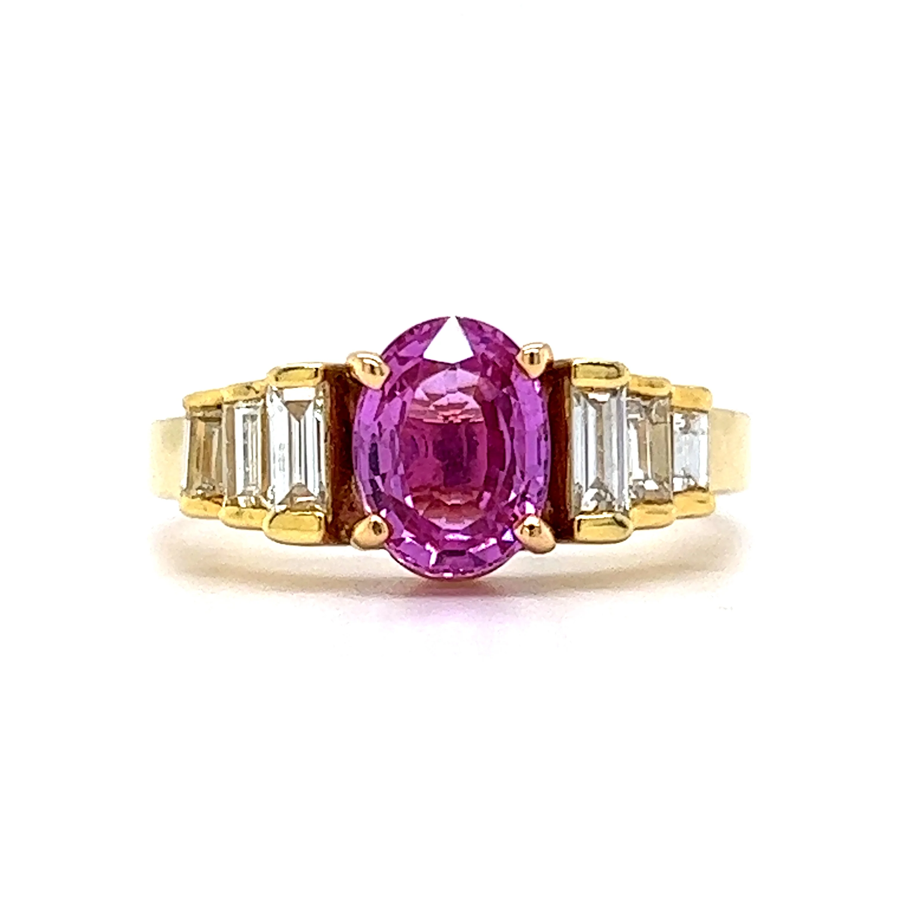 1.70 Oval Cut Pink Sapphire Engagement Ring in 18k Yellow Gold
