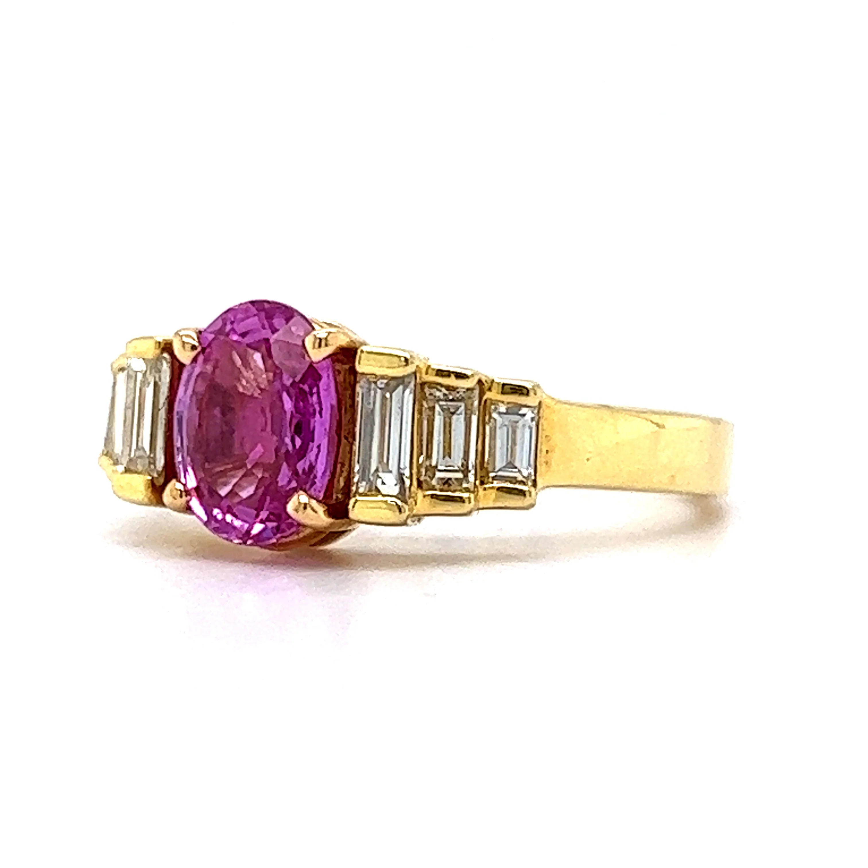 1.70 Oval Cut Pink Sapphire Engagement Ring in 18k Yellow Gold - Image 2