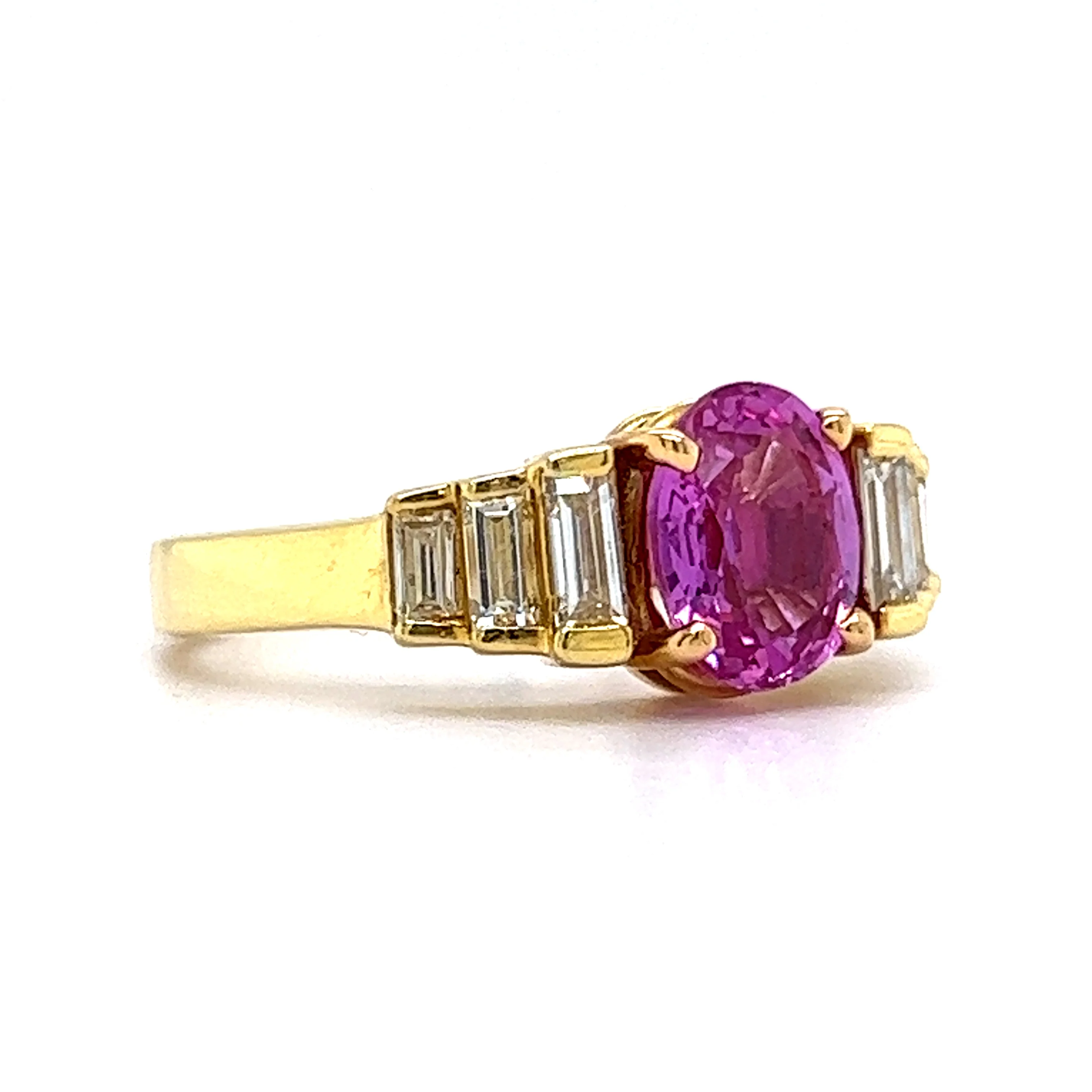 1.70 Oval Cut Pink Sapphire Engagement Ring in 18k Yellow Gold - Image 3
