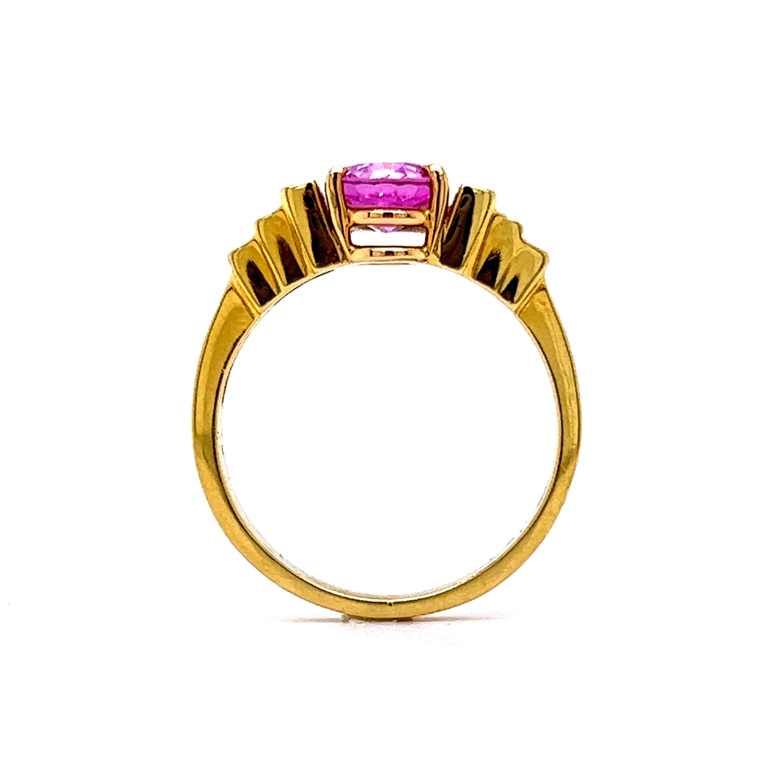1.70 Oval Cut Pink Sapphire Engagement Ring in 18k Yellow Gold - Image 4