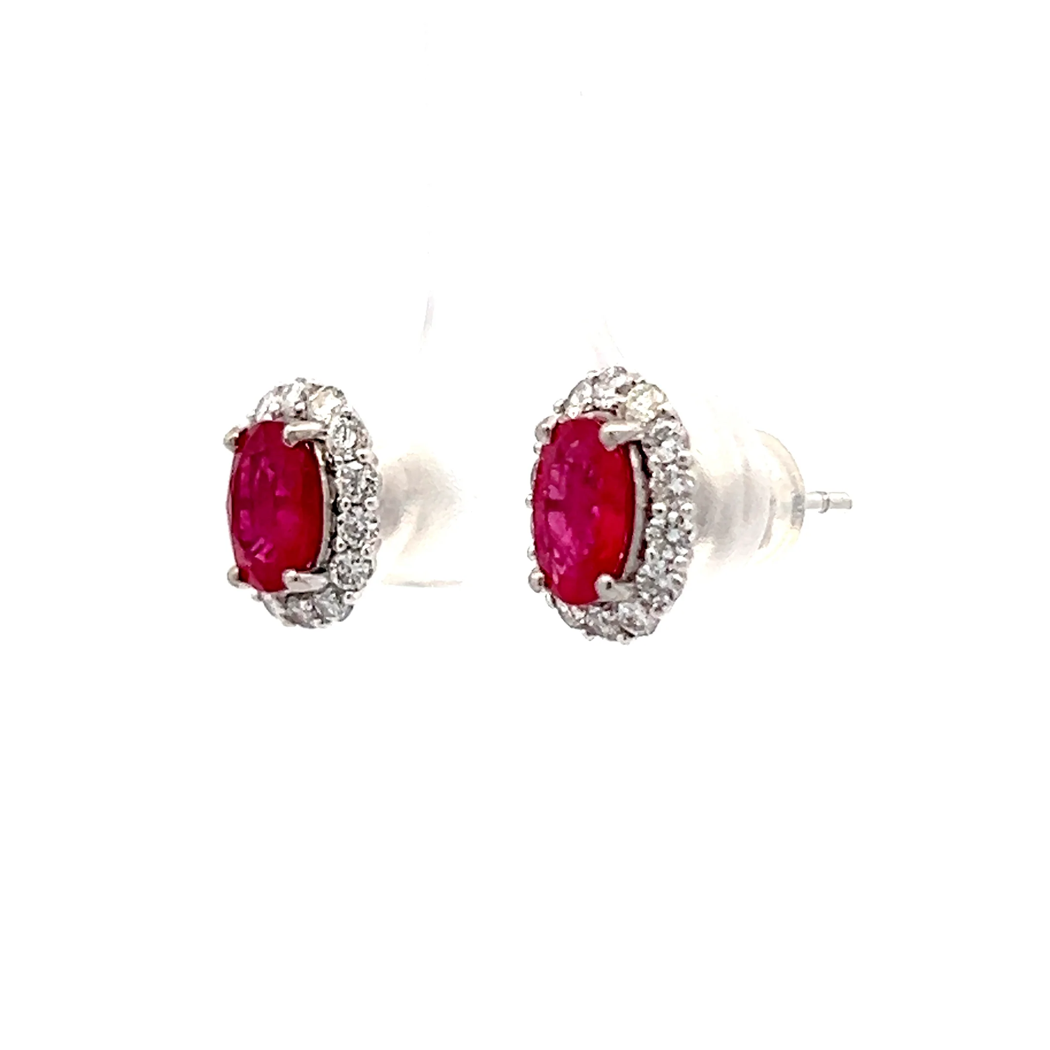 1.72 Oval Ruby & Diamond Stud Earrings in Platinum - Image 2