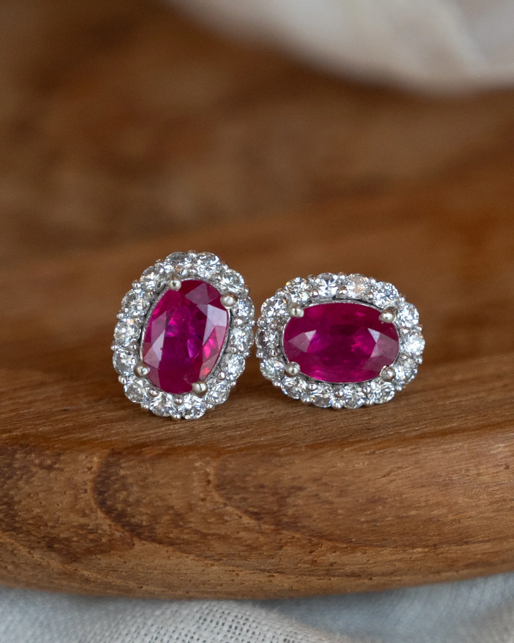 1.72 Oval Ruby & Diamond Stud Earrings in Platinum - Image 4