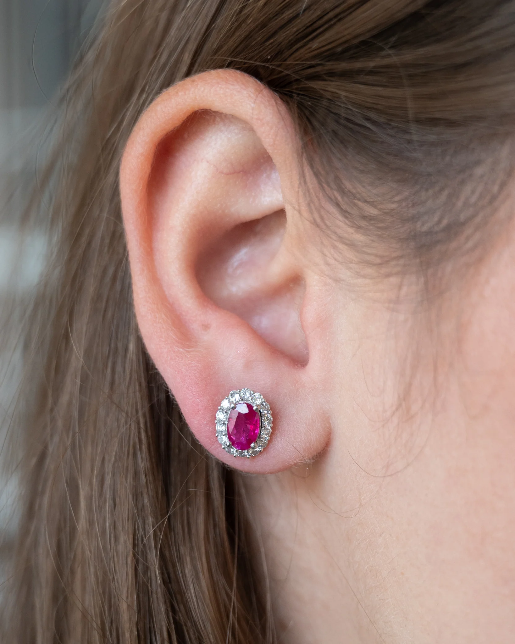 1.72 Oval Ruby & Diamond Stud Earrings in Platinum - Image 5