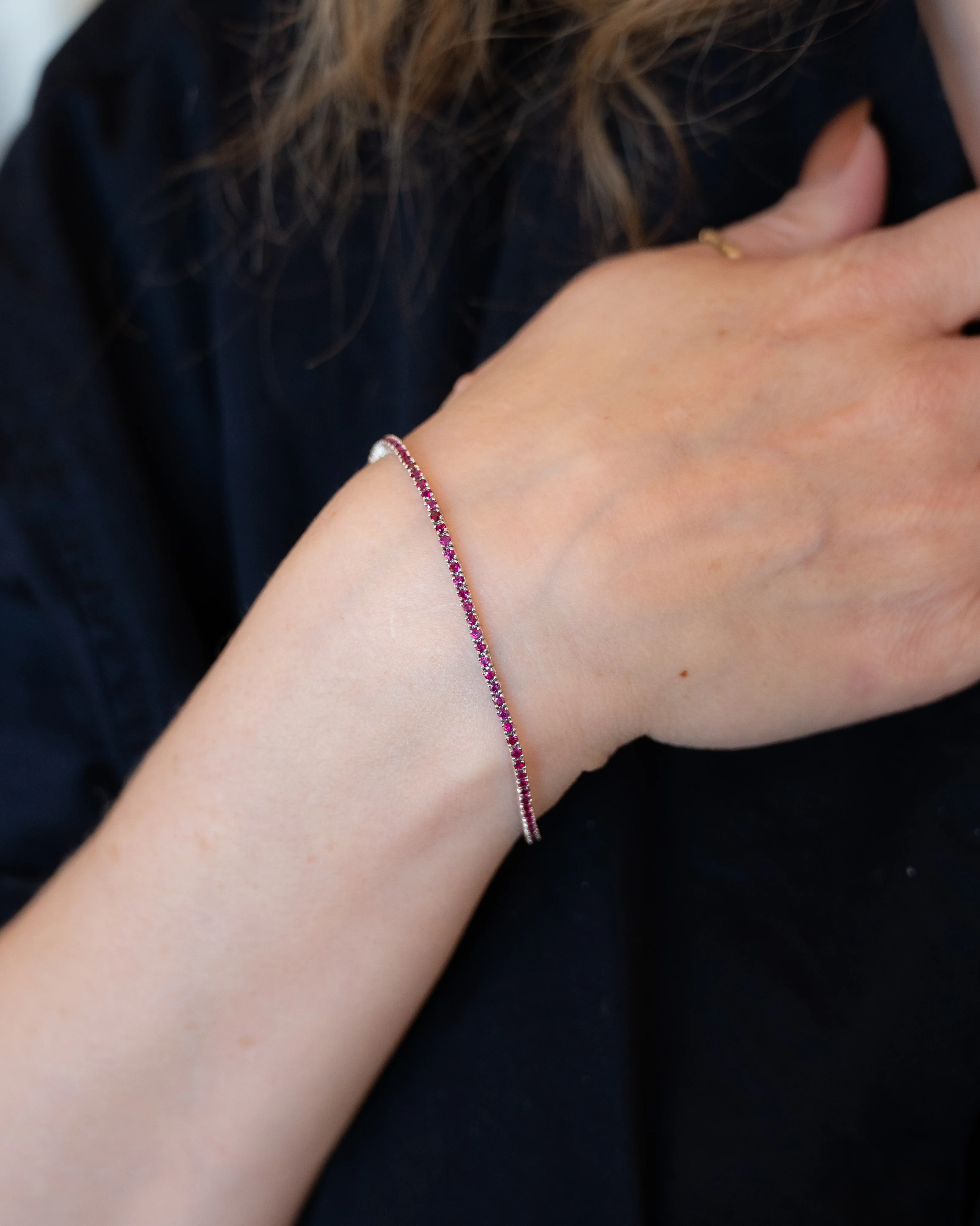 1.74 Round Cut Ruby Tennis Bracelet in 18k White Gold - Image 7
