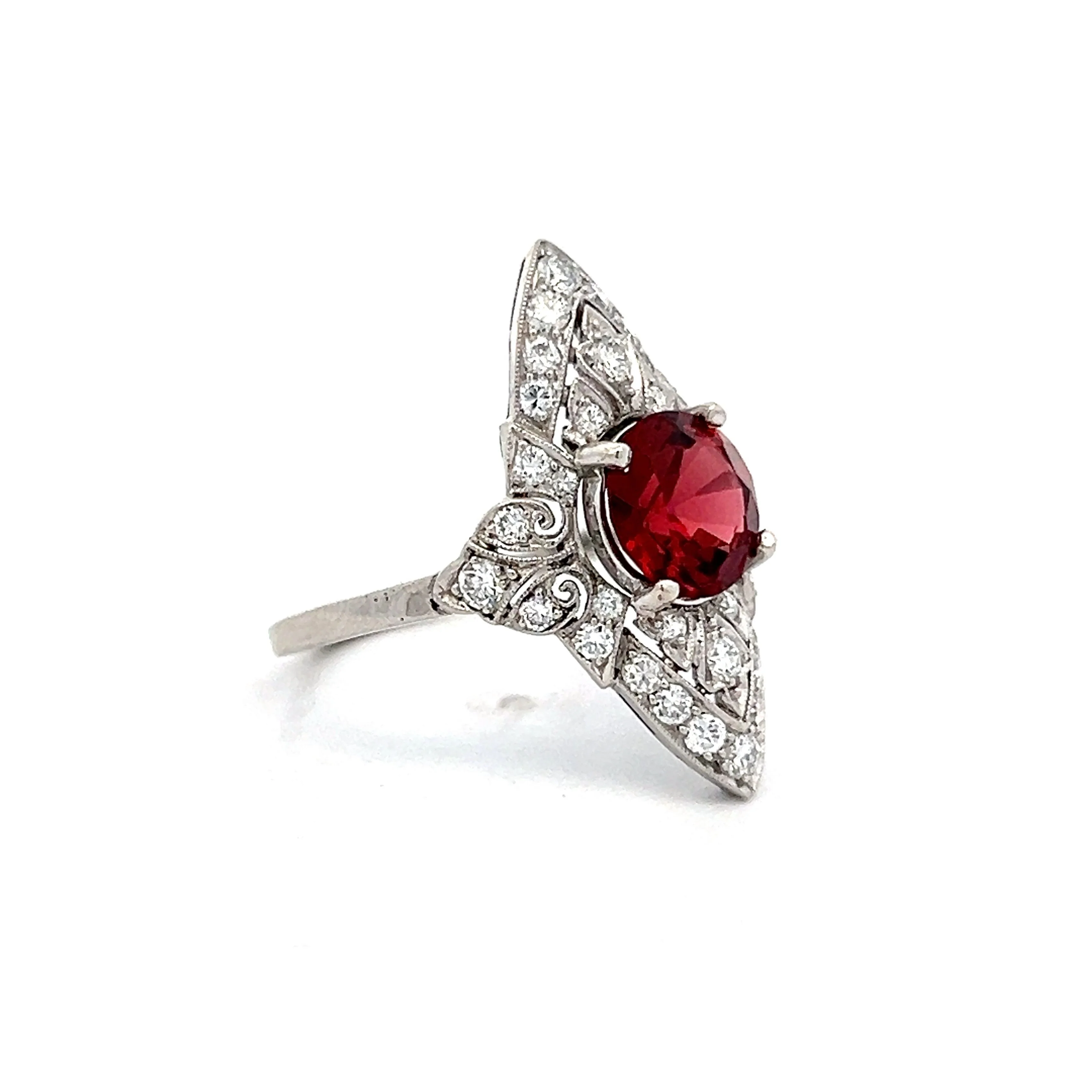 1.75 Art Deco Garnet & Diamond Cocktail Ring in Platinum - Image 3