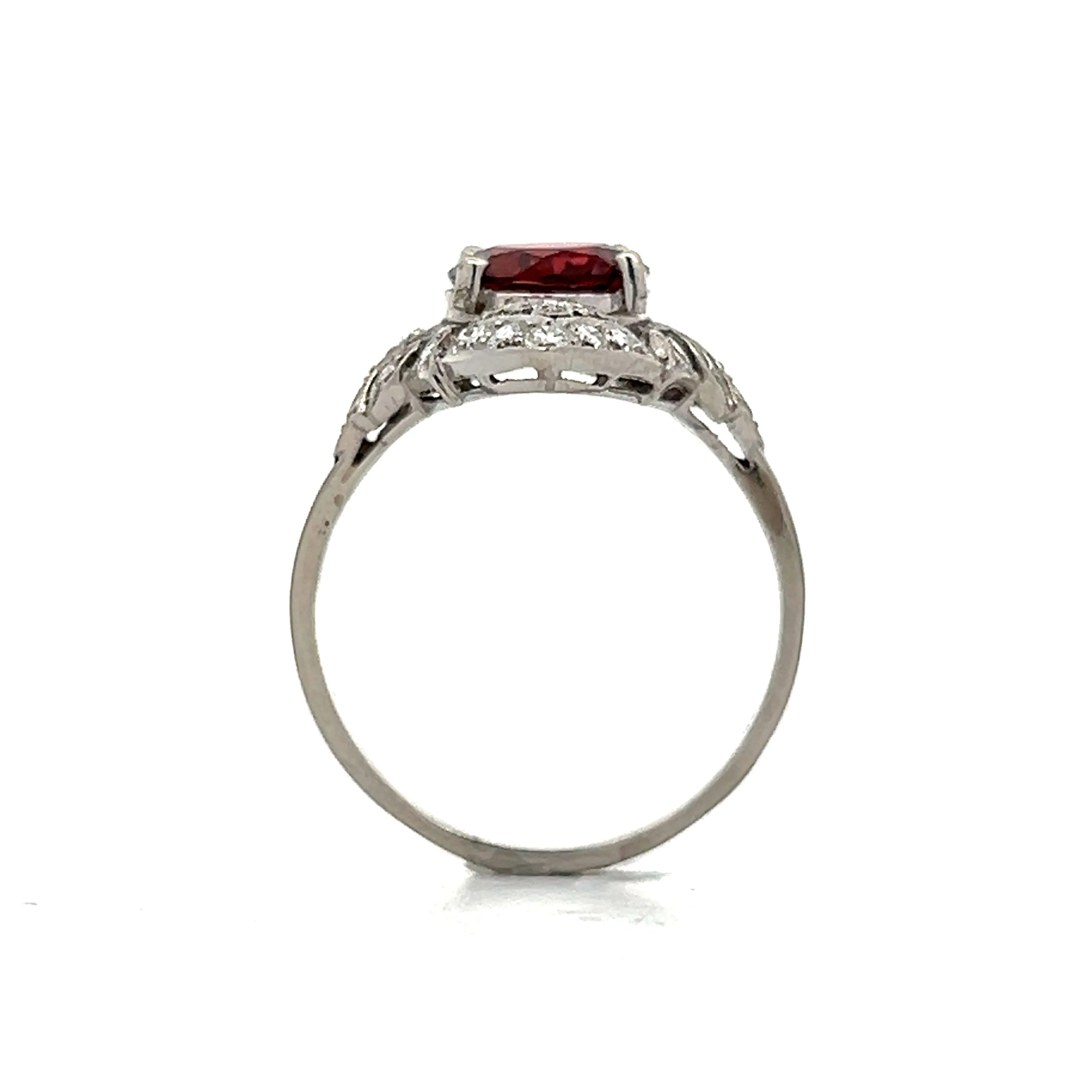1.75 Art Deco Garnet & Diamond Cocktail Ring in Platinum - Image 4
