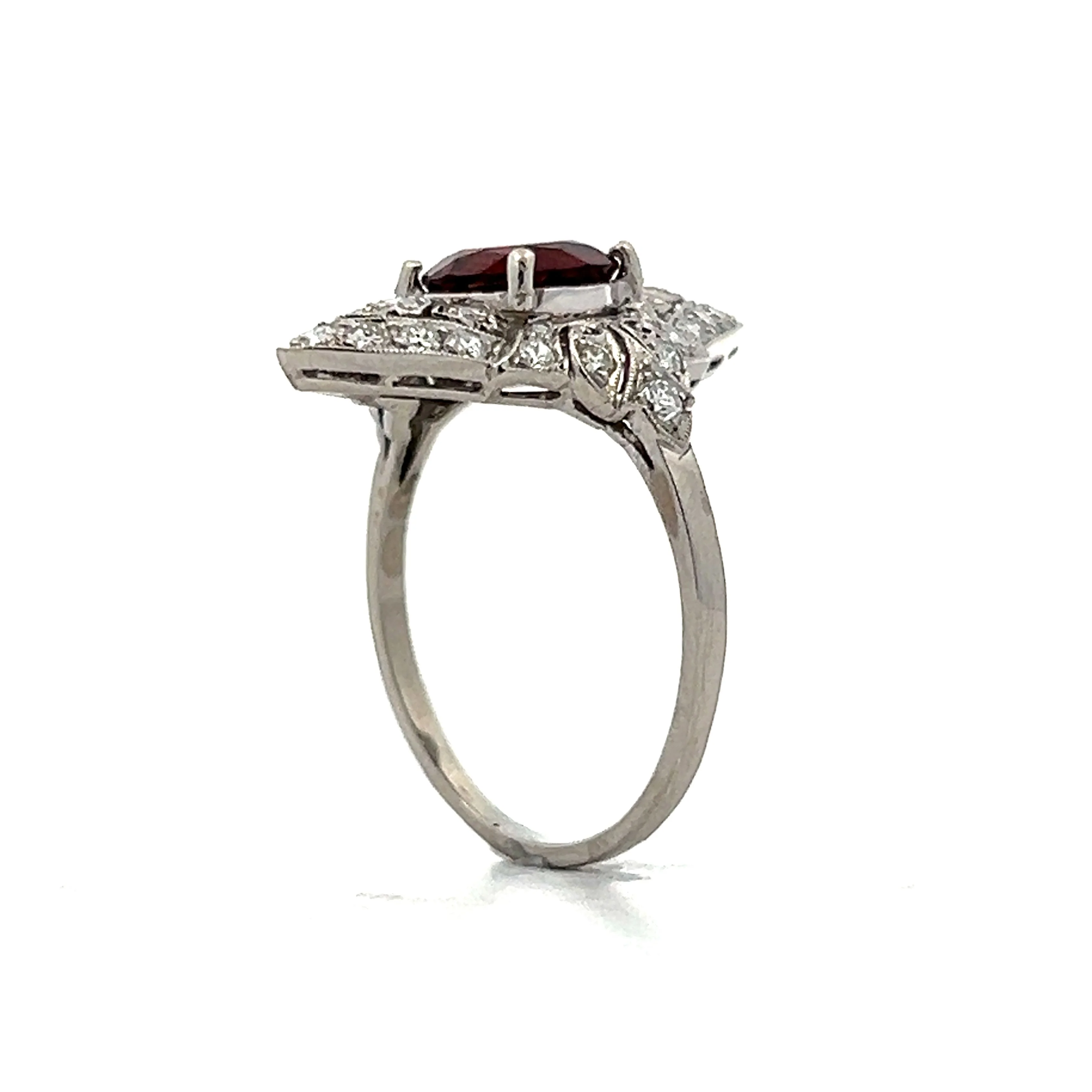 1.75 Art Deco Garnet & Diamond Cocktail Ring in Platinum - Image 5