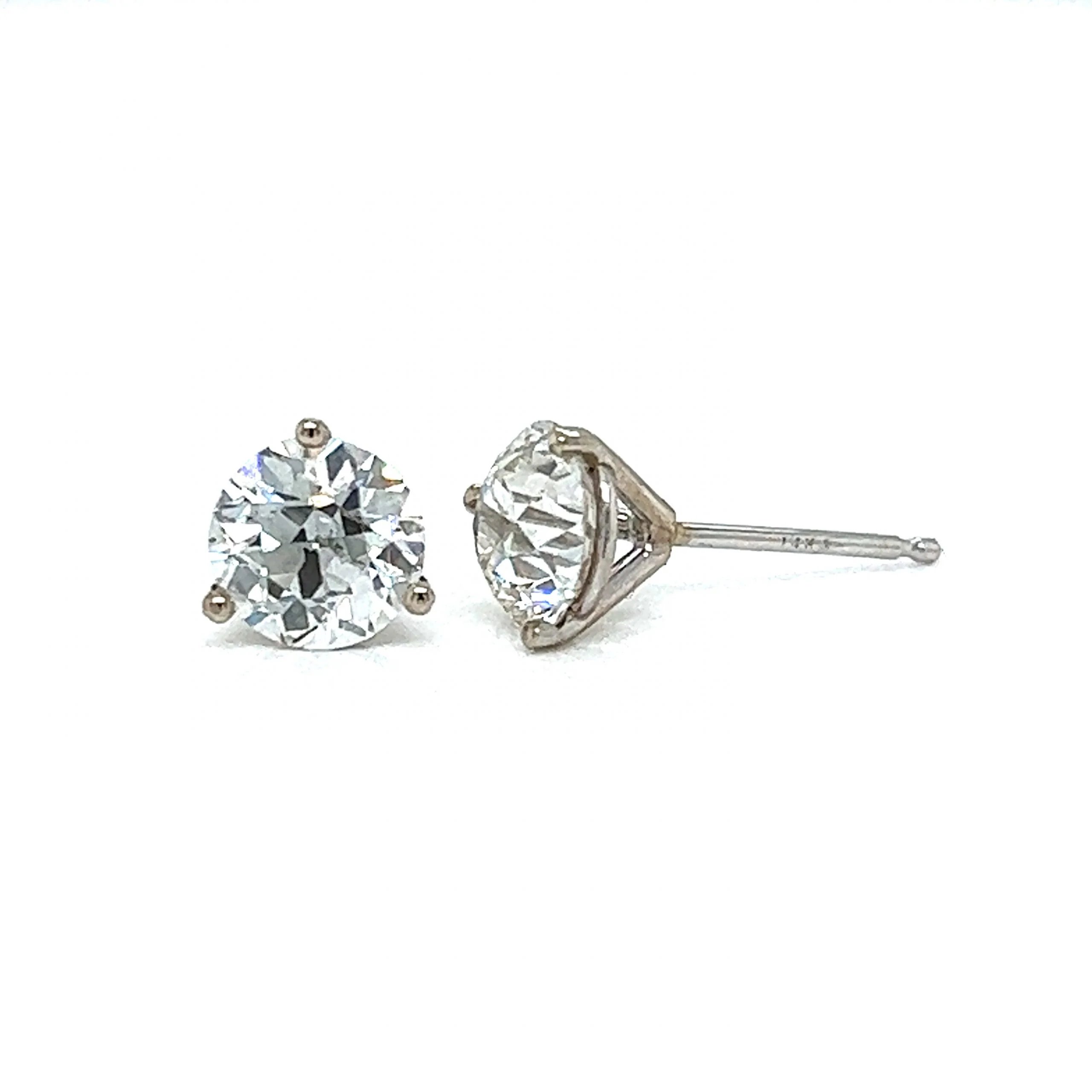 1.77 Old European Cut Diamond Stud Earrings in 14k White Gold - Image 4