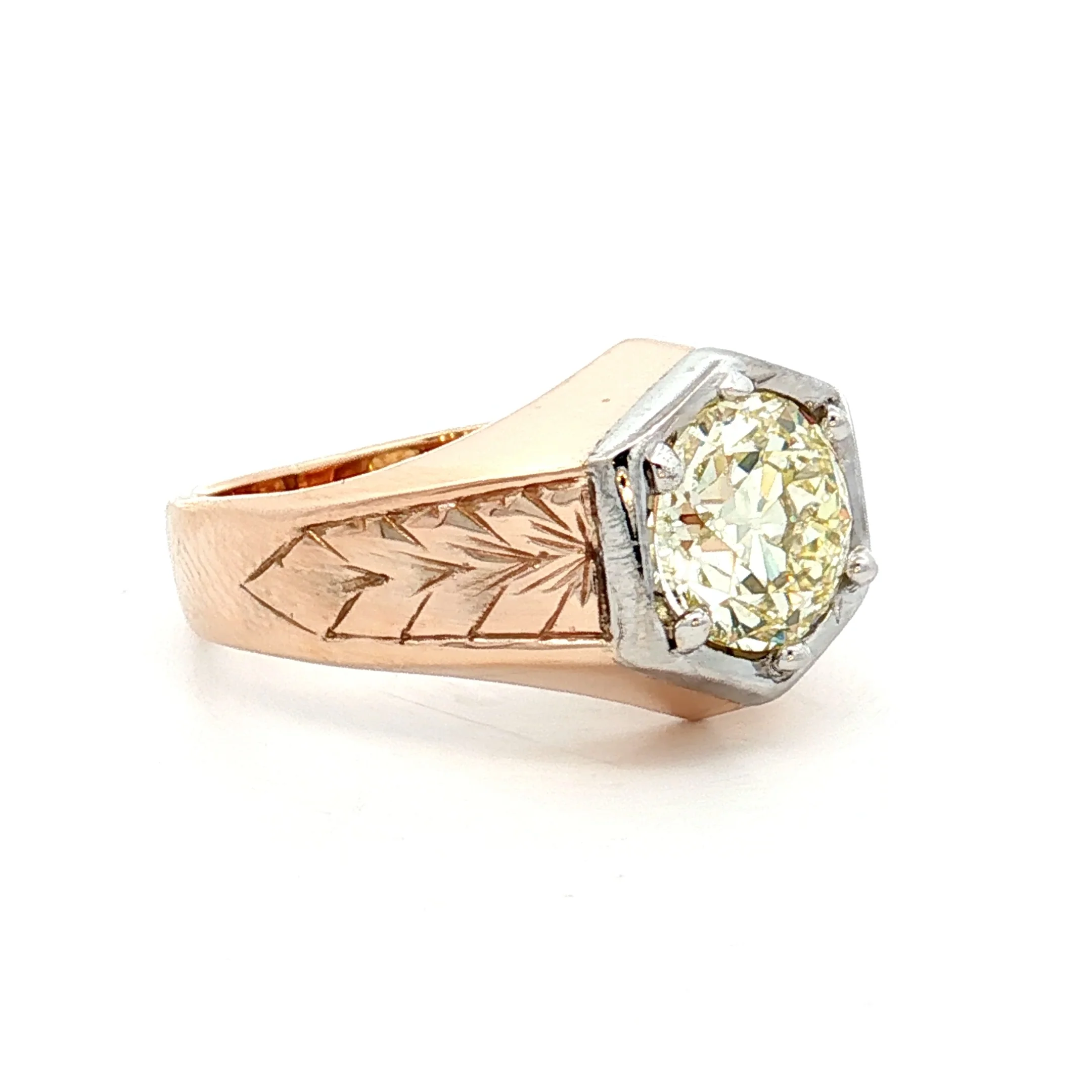 1.79 Art Deco Mens Diamond Ring in 14k Rose/White Gold - Image 3