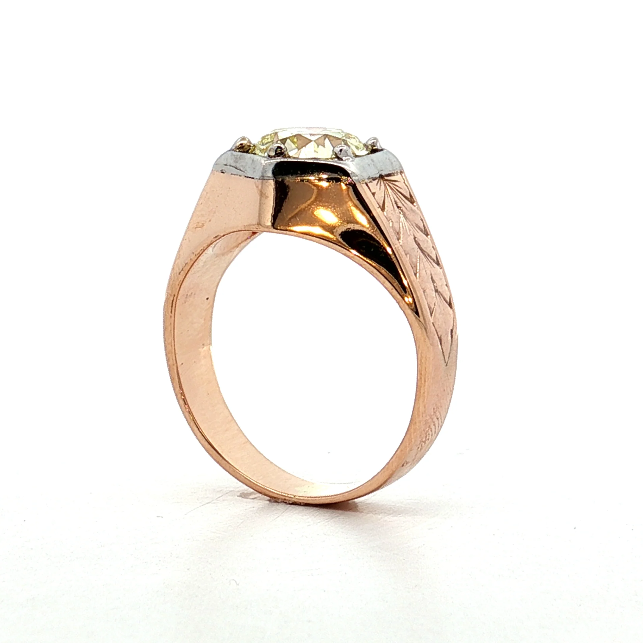 1.79 Art Deco Mens Diamond Ring in 14k Rose/White Gold - Image 5