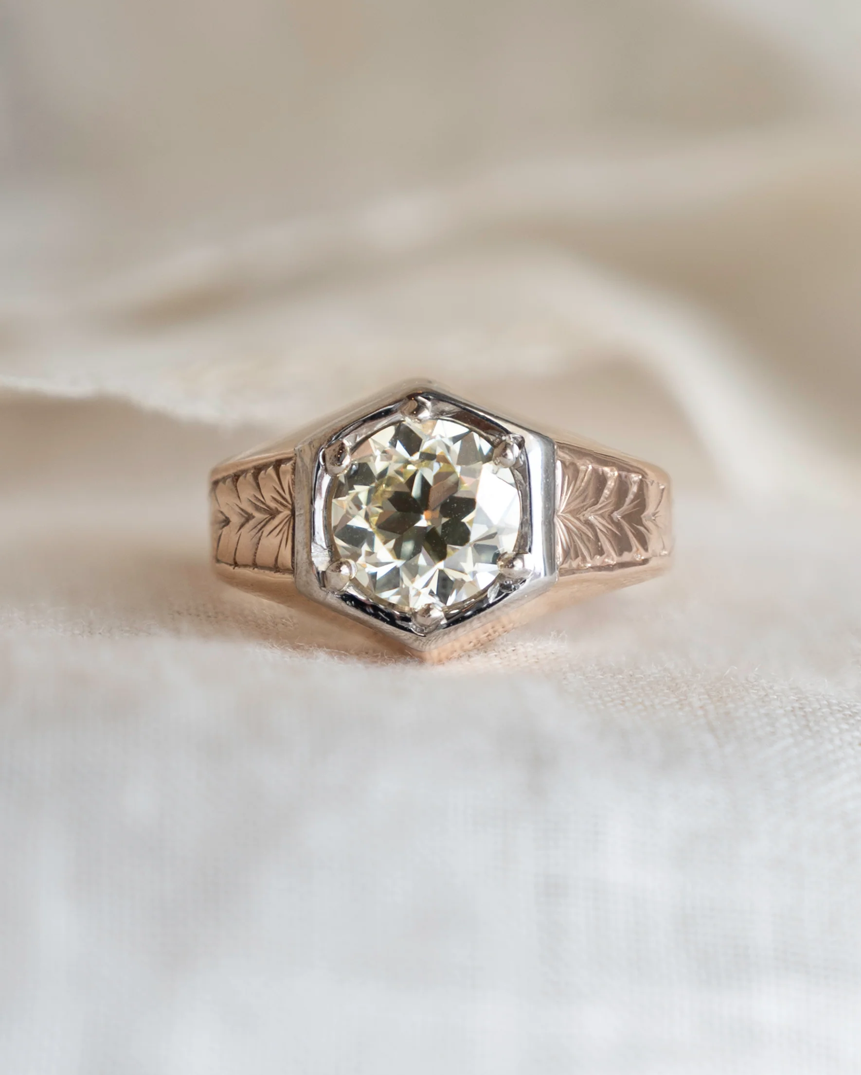 1.79 Art Deco Mens Diamond Ring in 14k Rose/White Gold - Image 6