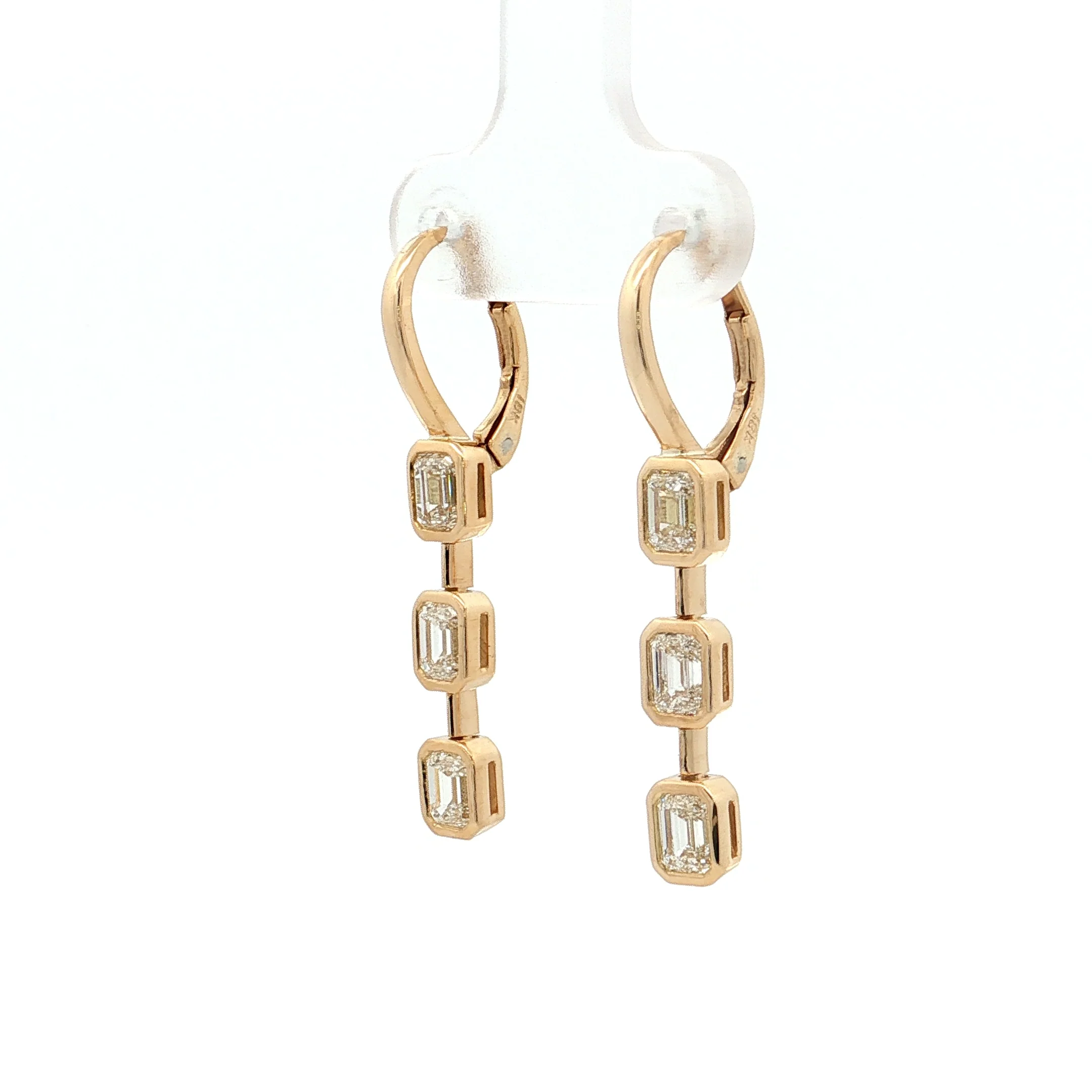 1.80 Emerald Cut Diamond Drop Earrings 14k Yellow Gold - Image 2