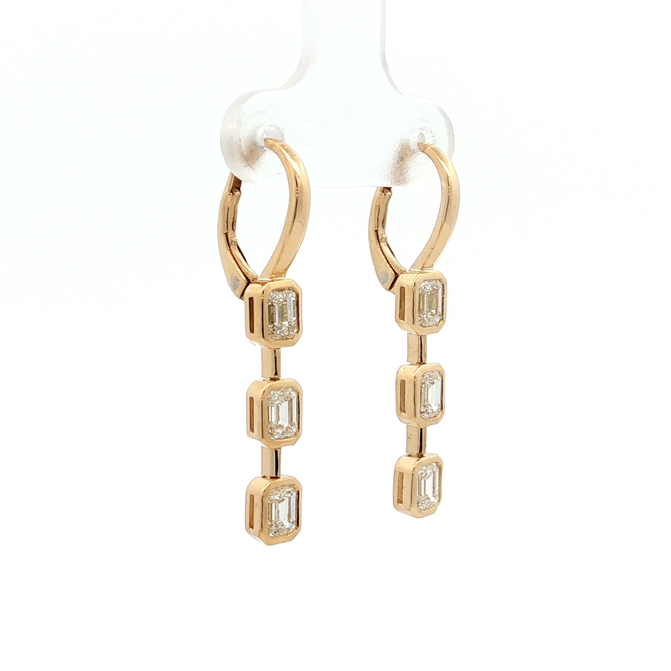 1.80 Emerald Cut Diamond Drop Earrings 14k Yellow Gold - Image 3