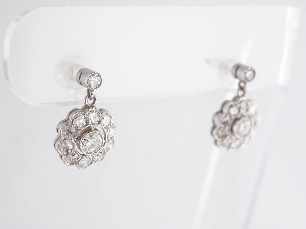 1.80 European Diamond Cluster Earrings in Platinum - Image 3